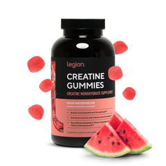 LEGION Creatine Monohydrate Gummies pack offers convenient daily servings for workouts.