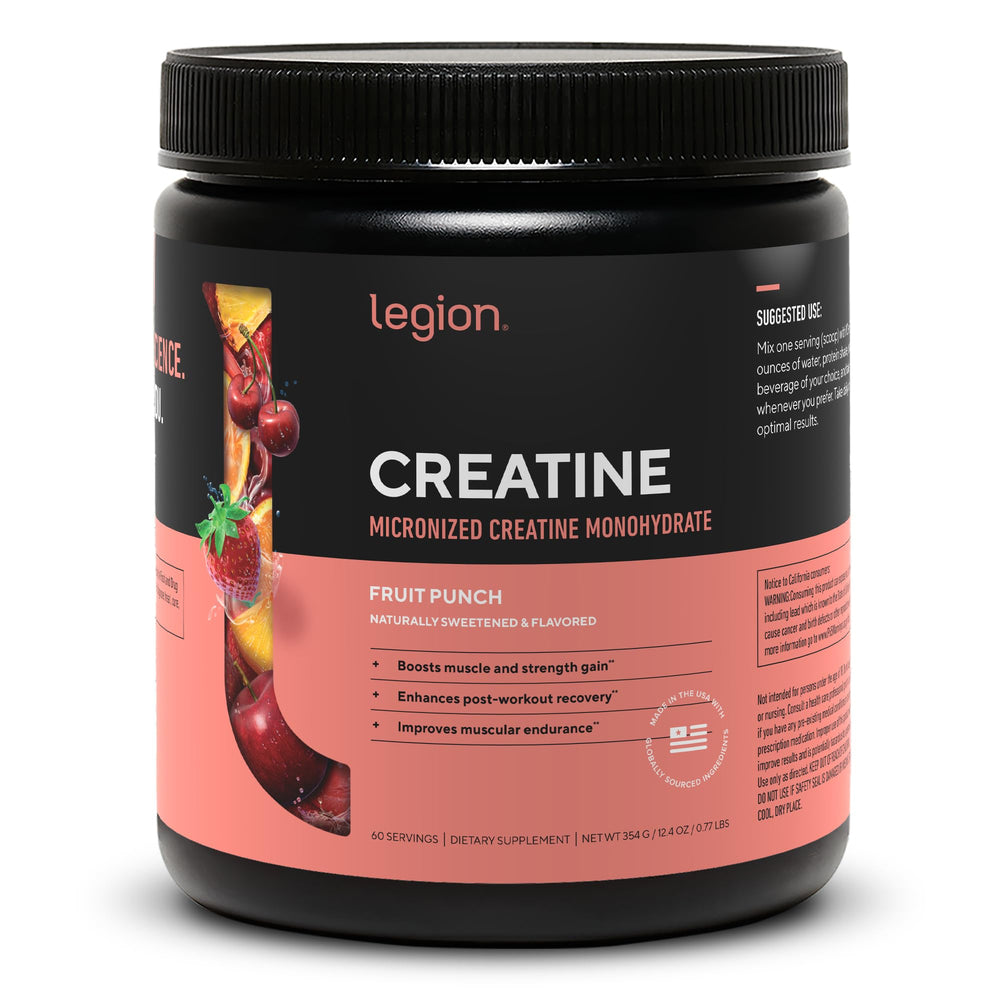 LEGION micronized creatine bottle pour for quick post-workout fueling and easy mixing