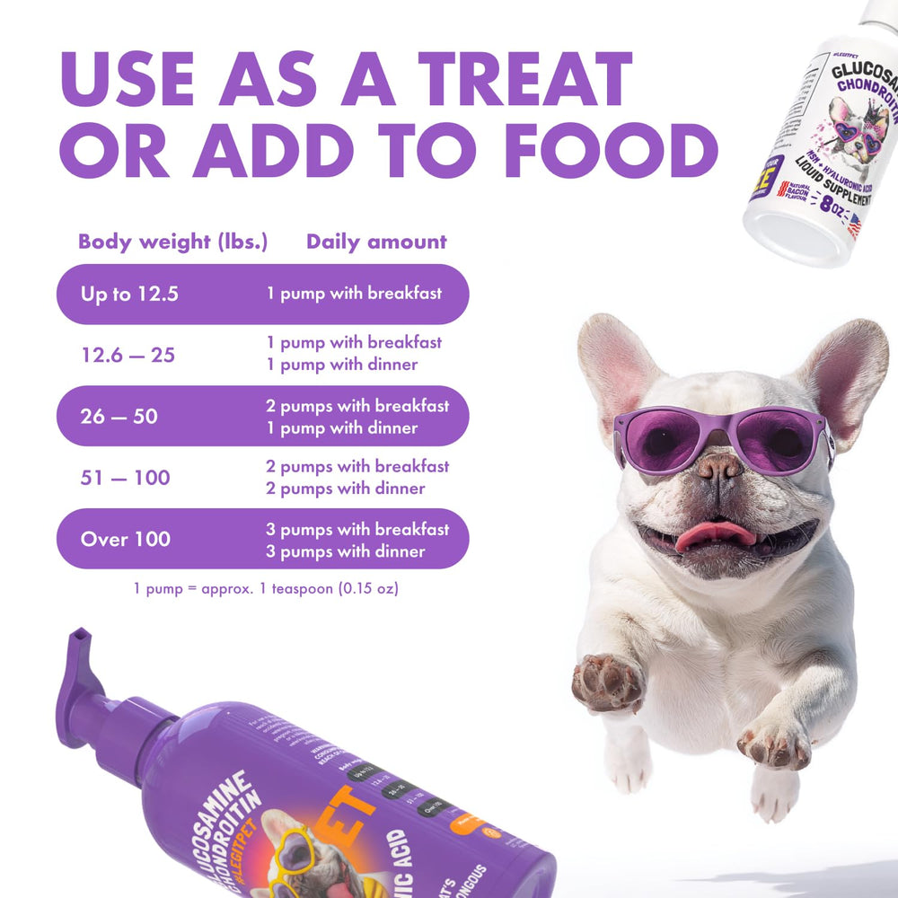 LEGITPET bacon-flavored liquid blends easily with dog meals.