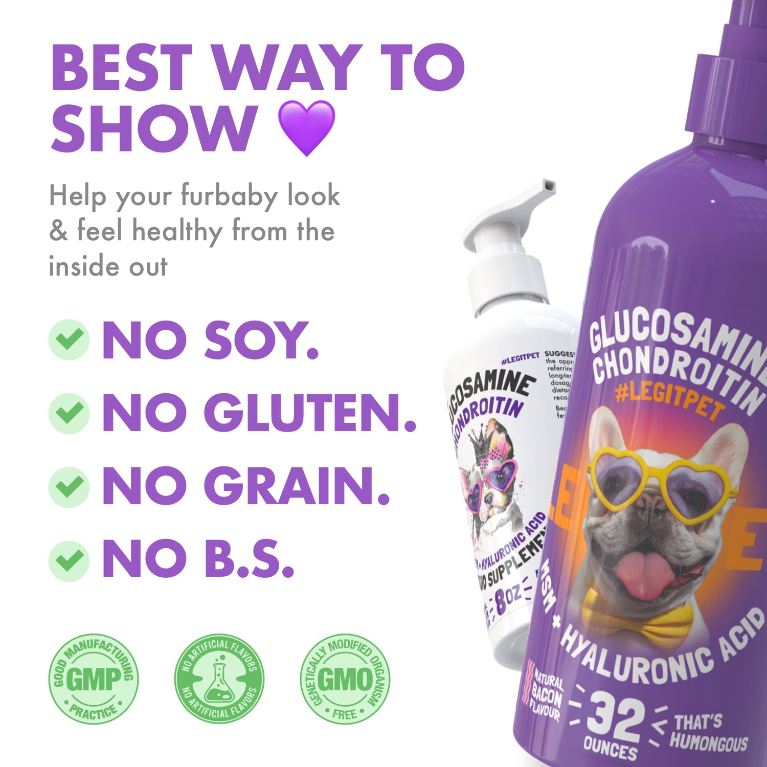 LEGITPET glucosamine and chondroitin ingredients listed for joint support.
