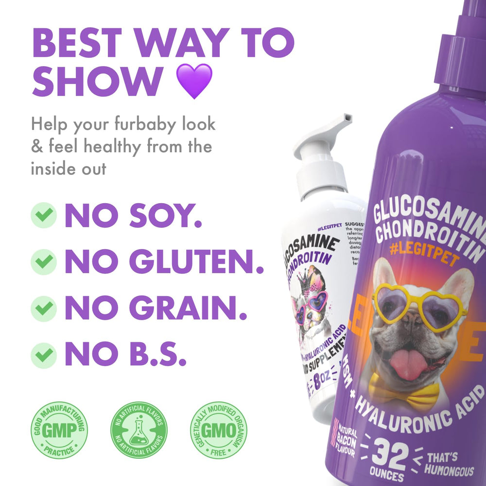 LEGITPET glucosamine and chondroitin ingredients listed for joint support.