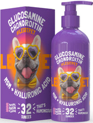 LEGITPET bacon-flavored liquid glucosamine bottle pour supports easy daily dosing for dogs.