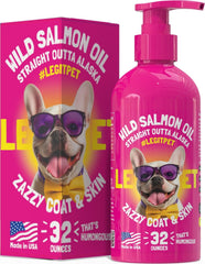 LEGITPET Wild Alaskan Salmon Oil bottle-pour shows simple dosing for dogs and cats.