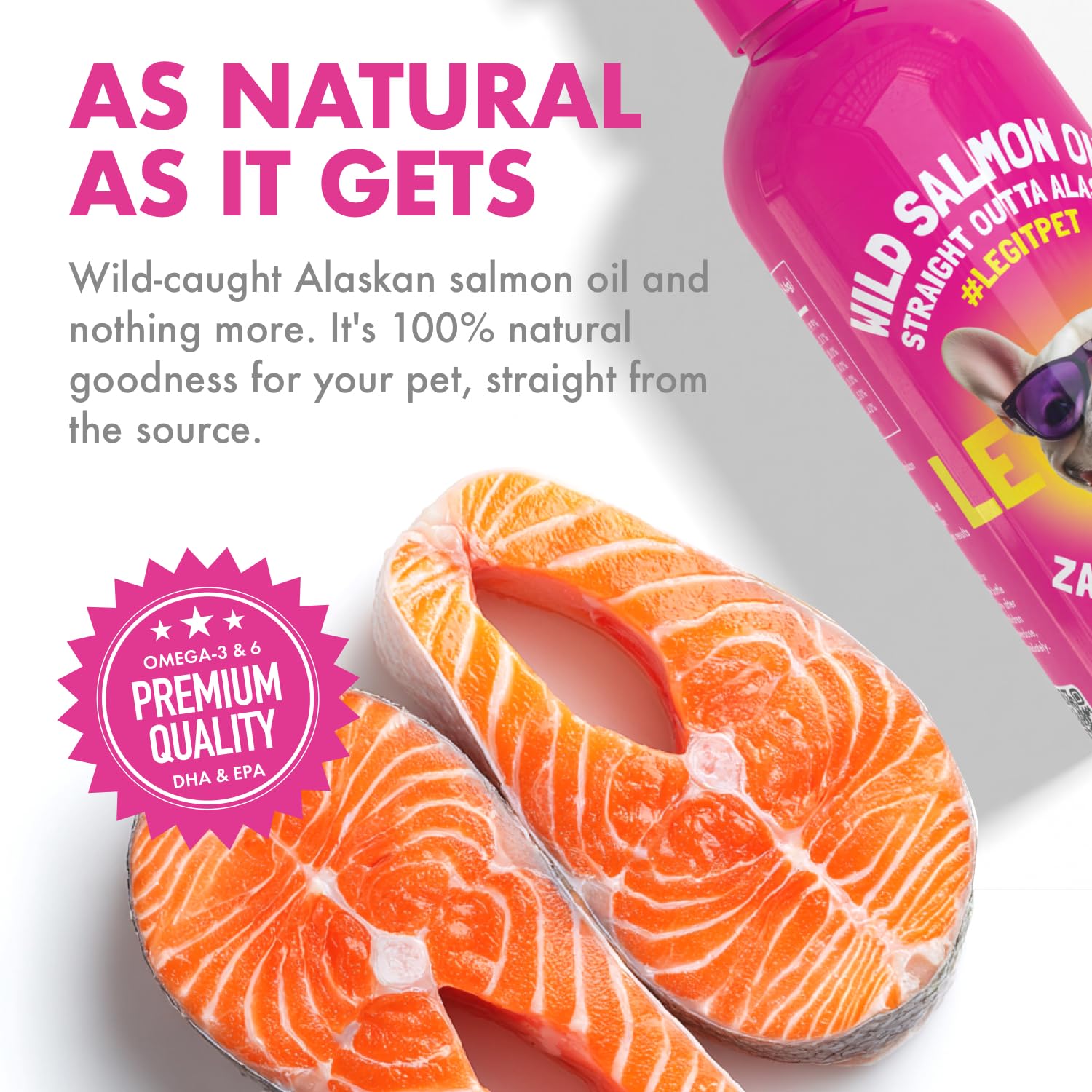LEGITPET salmon oil produced in USA facilities with NSF and GMP certifications.