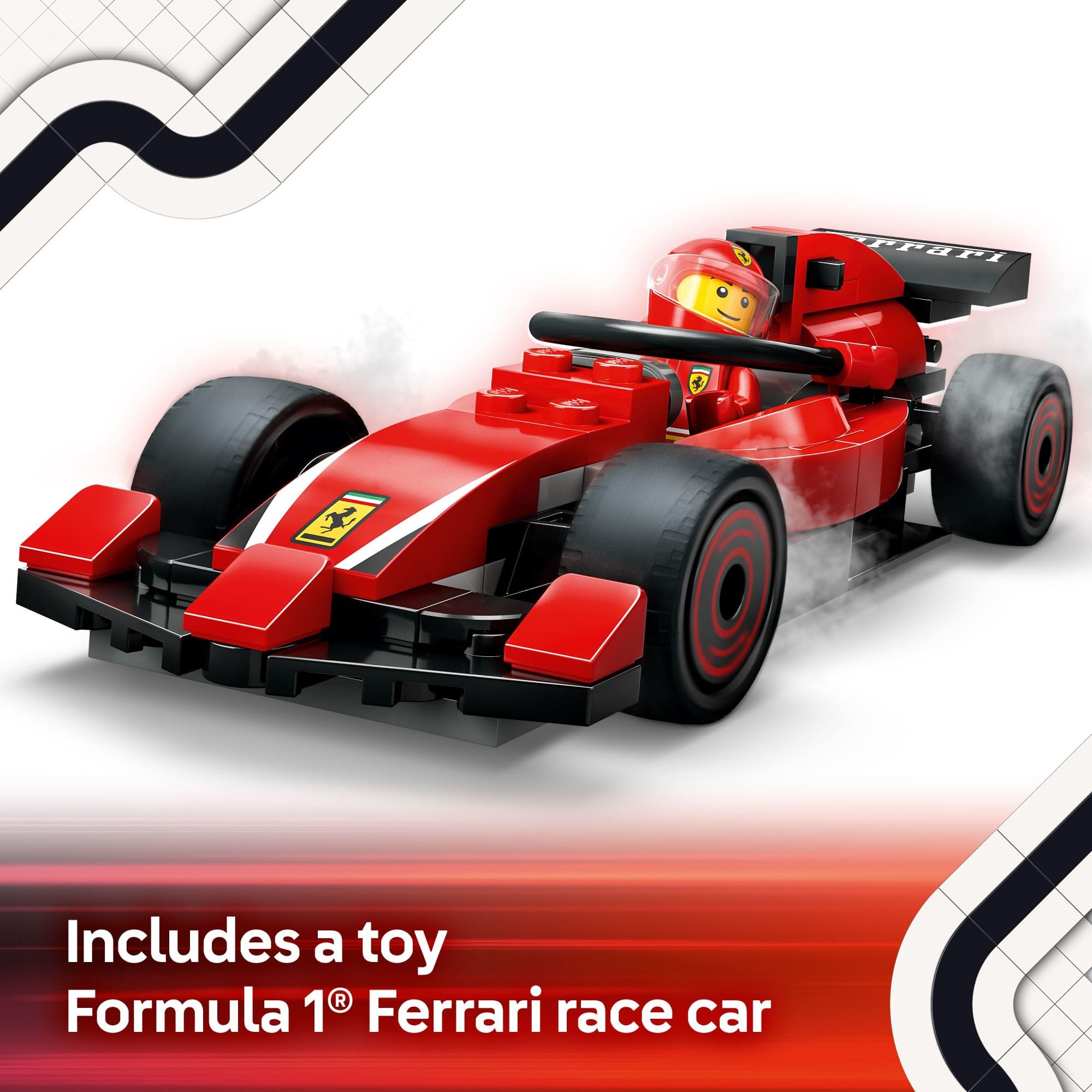 LEGO City F1 driver minifigure ready for on-track adventures.