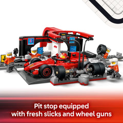 LEGO City F1 tire-change tools and slicks for realistic details.