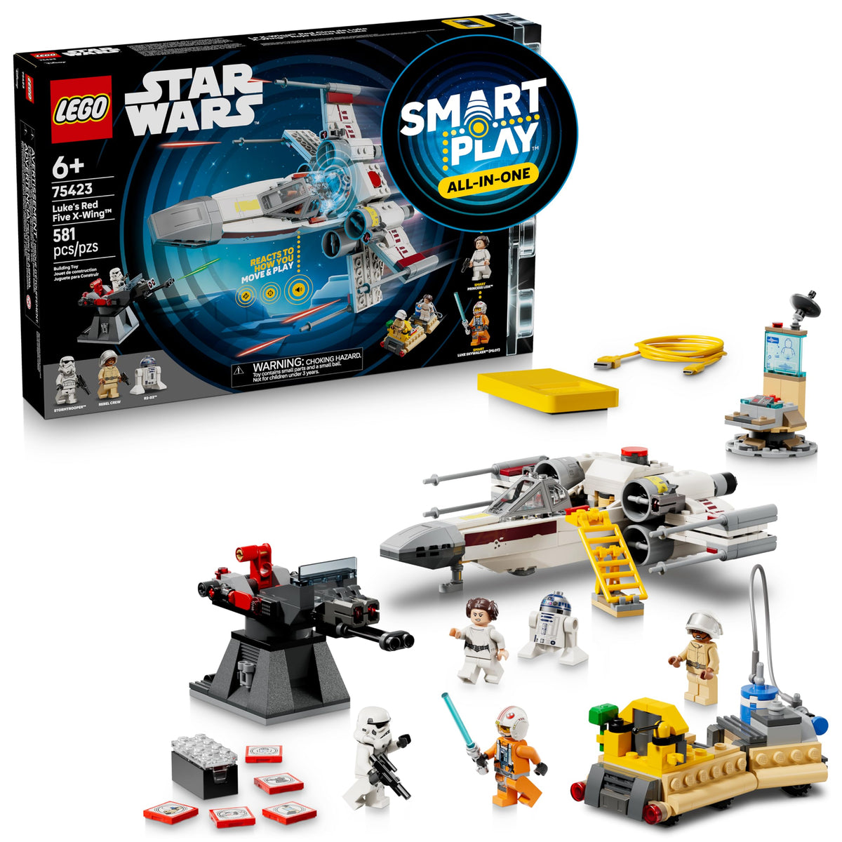 LEGO Star Wars SMART Play Luke's Red Five X-Wing assembly with motion-activated engine sounds.