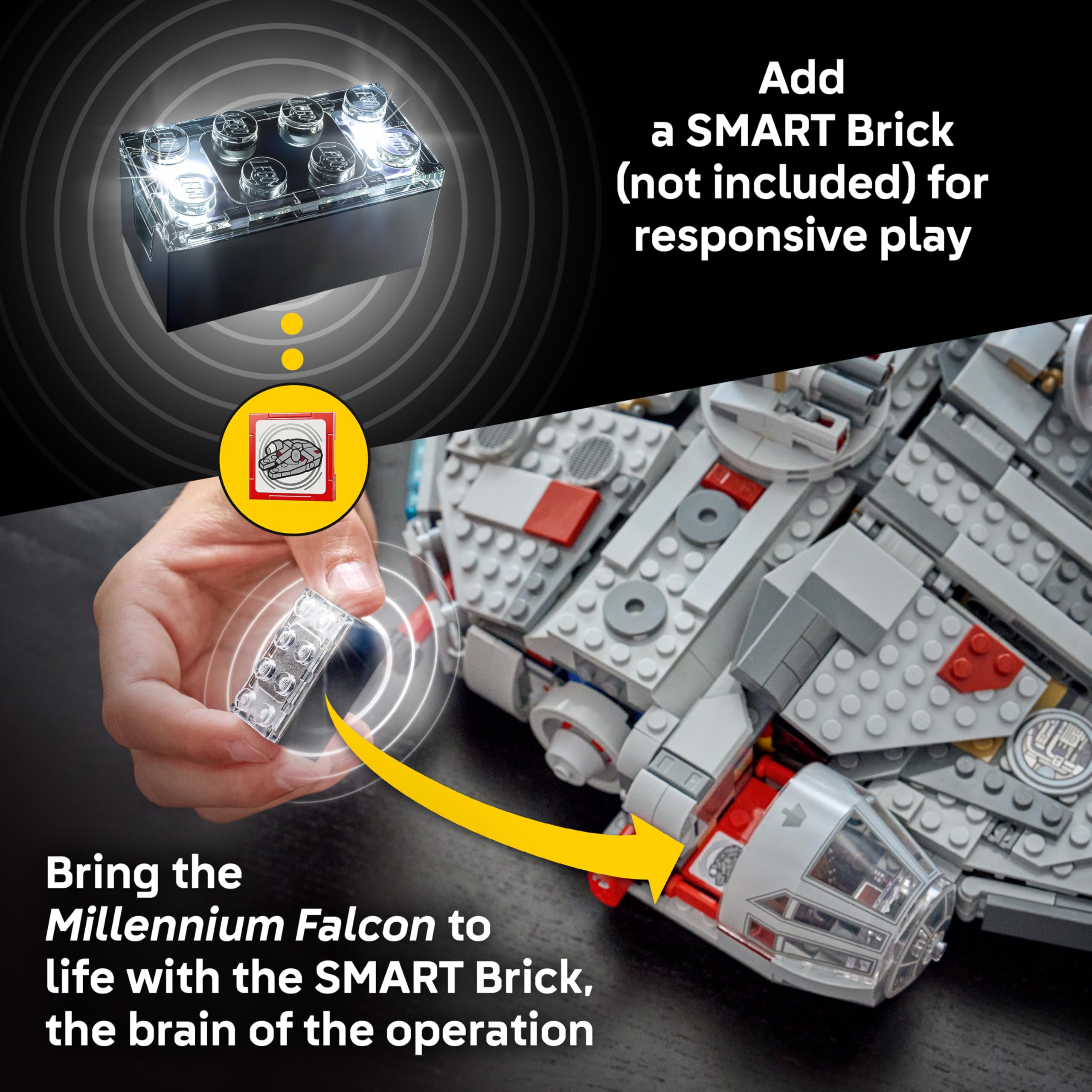 Demo of lights and sounds with the SMART Brick on the Millennium Falcon