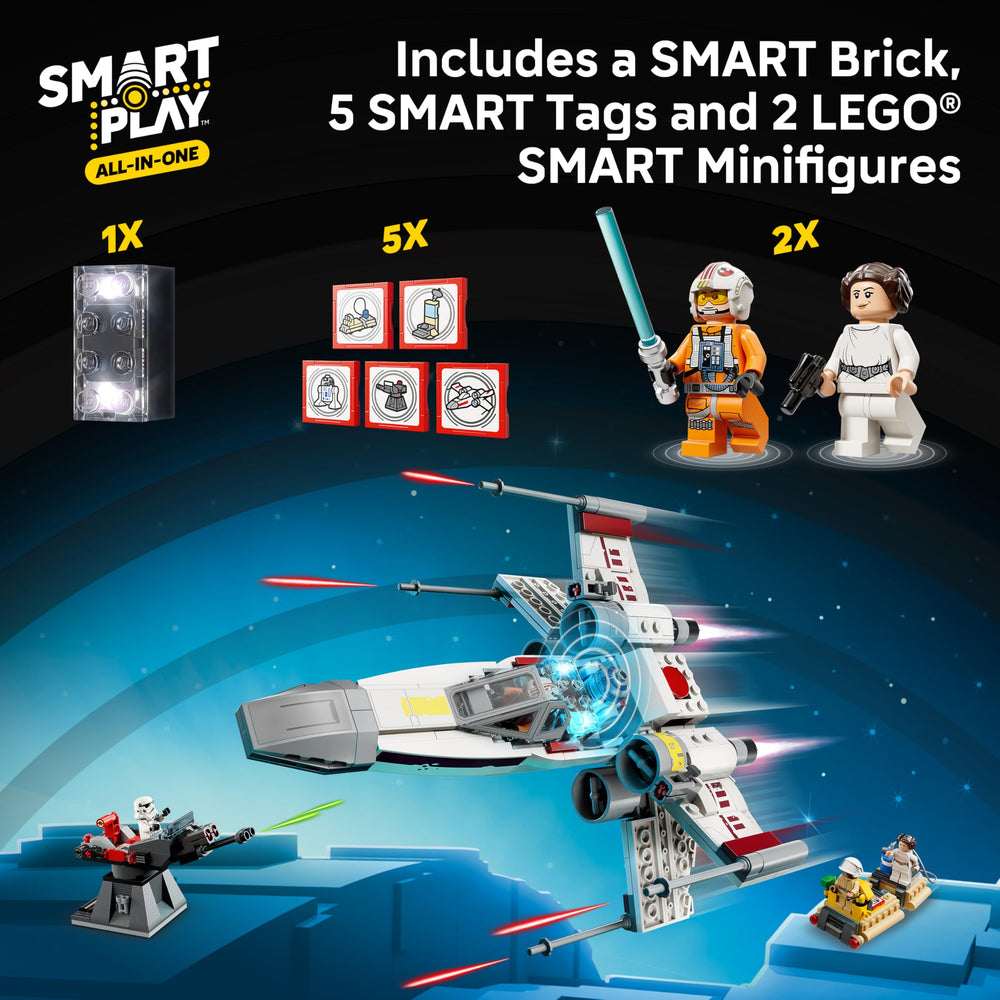 LEGO Star Wars SMART Play X-Wing parts close-up highlighting tactile detail and build quality.