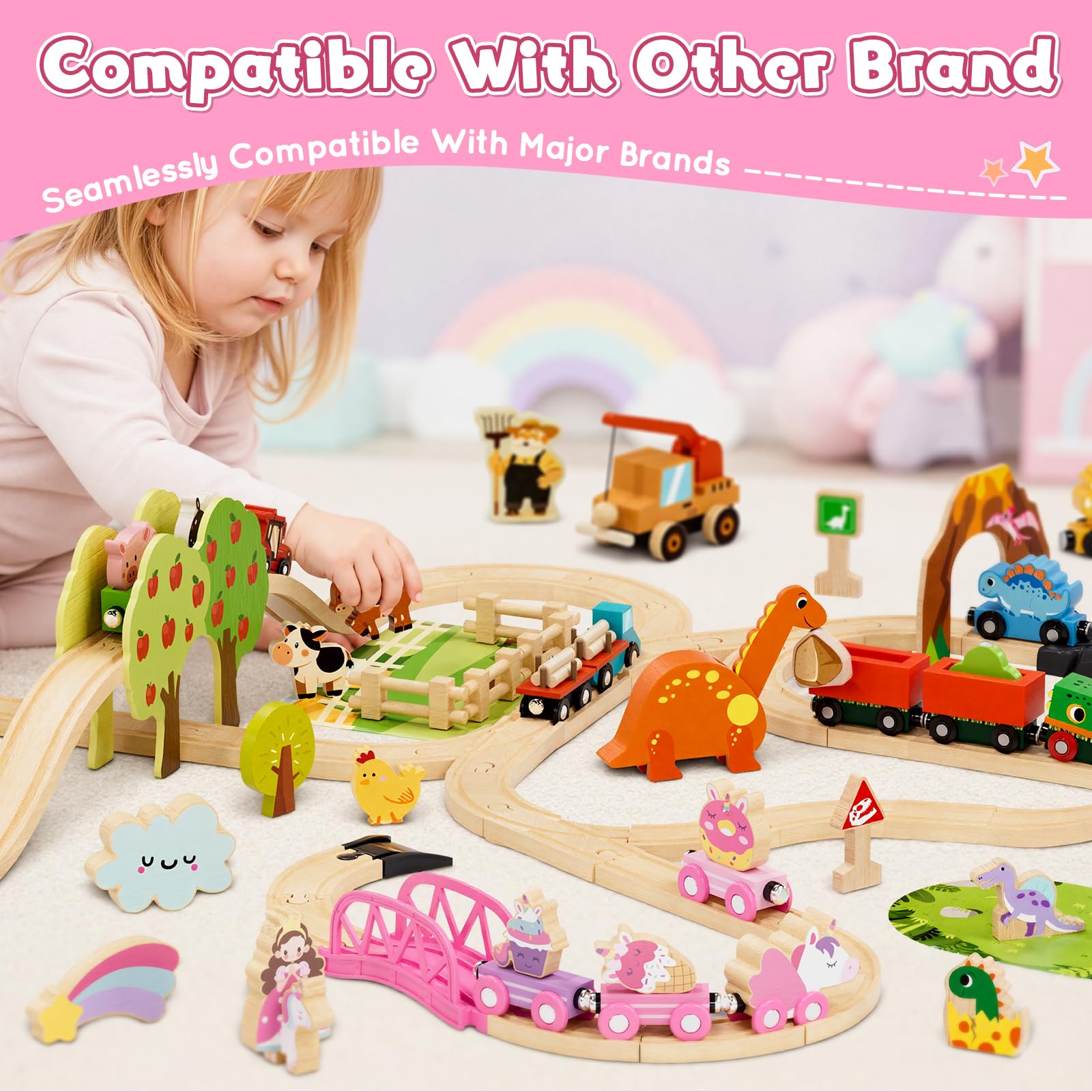 Lehoo Castle pink trains are ready for on-the-go pretend play.