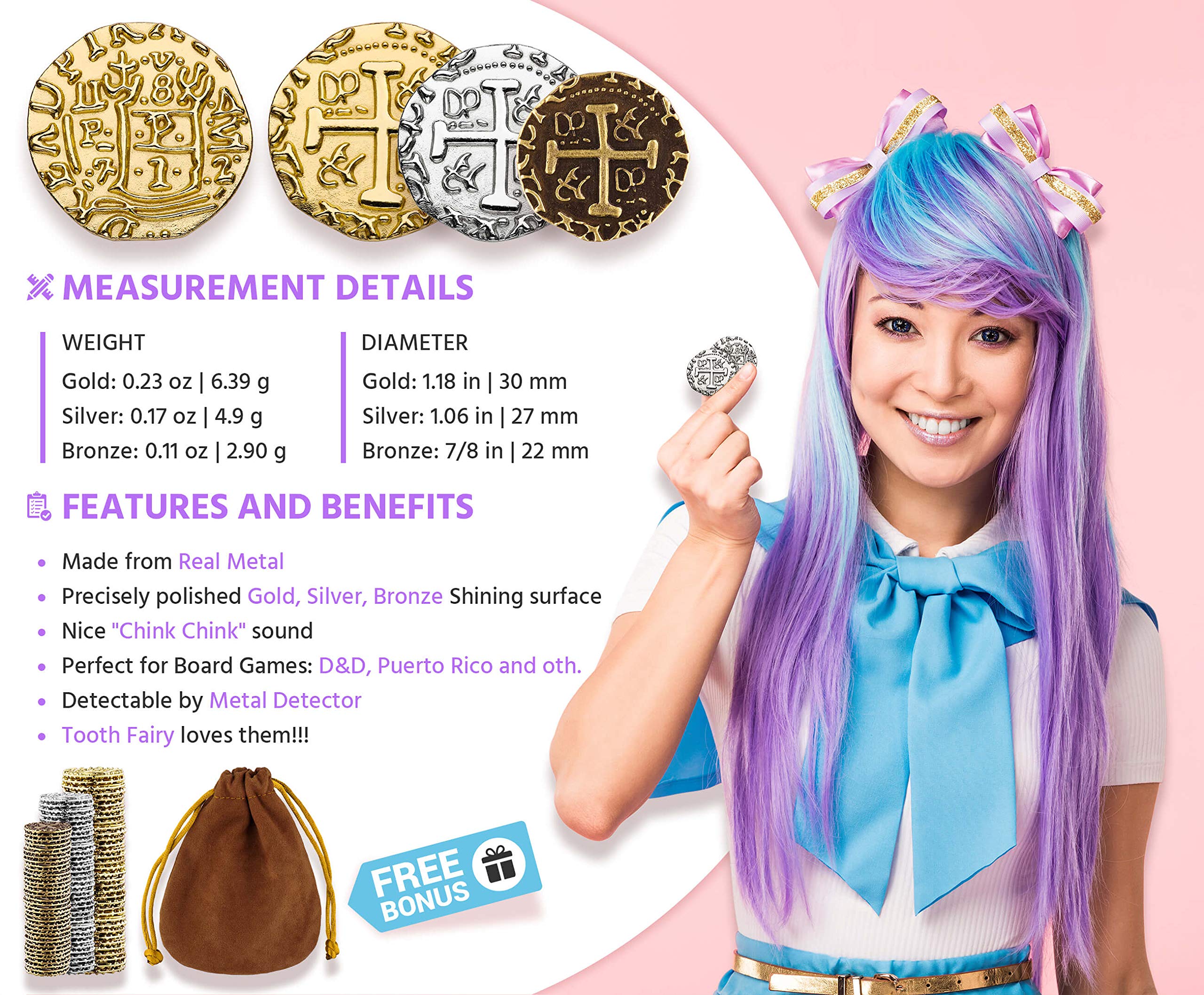 Leib Games silver pirate coins 27mm ideal for cosplay and party décor