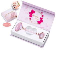 LeiCare rose quartz face massager delivers cooling, calming sensation across cheeks.