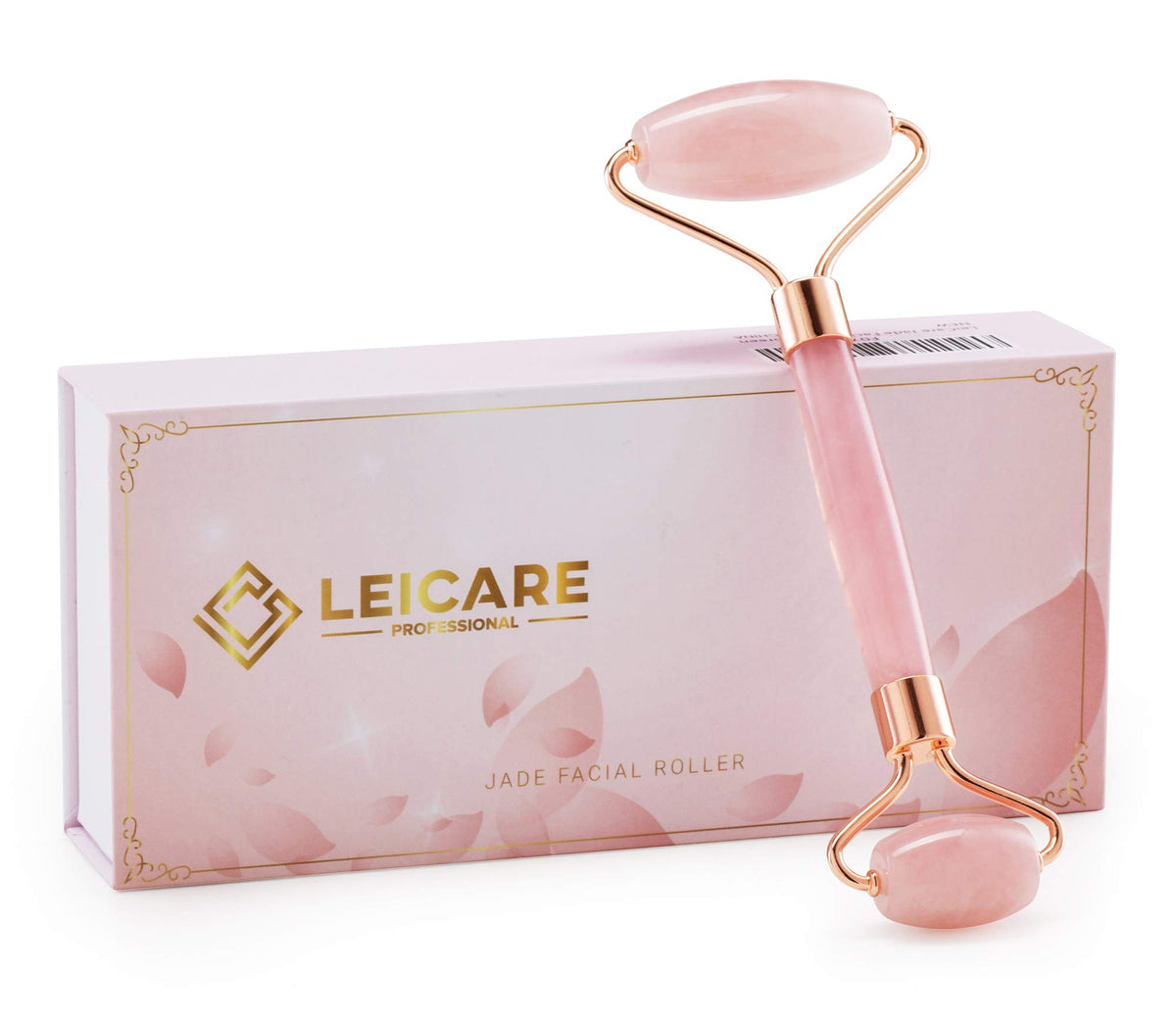 LeiCare Jade Roller large rose quartz roller for forehead and jawline relief.