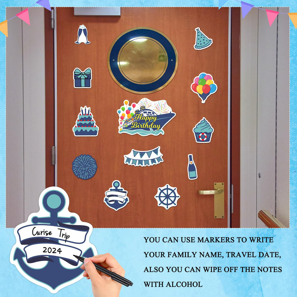 LEIFIDE birthday cake and balloons magnets create playful moments aboard.