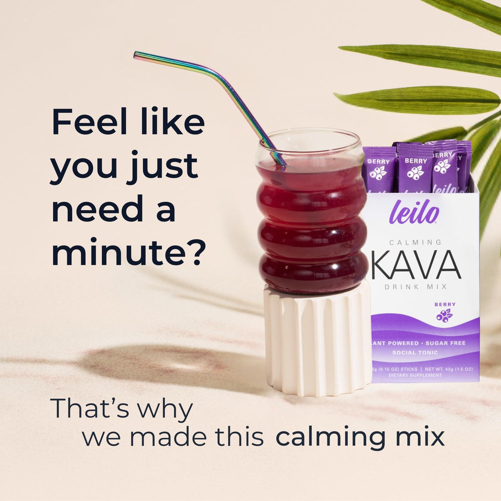 Leilo Calming Kava Berry stick poured into a glass for a refreshing moment