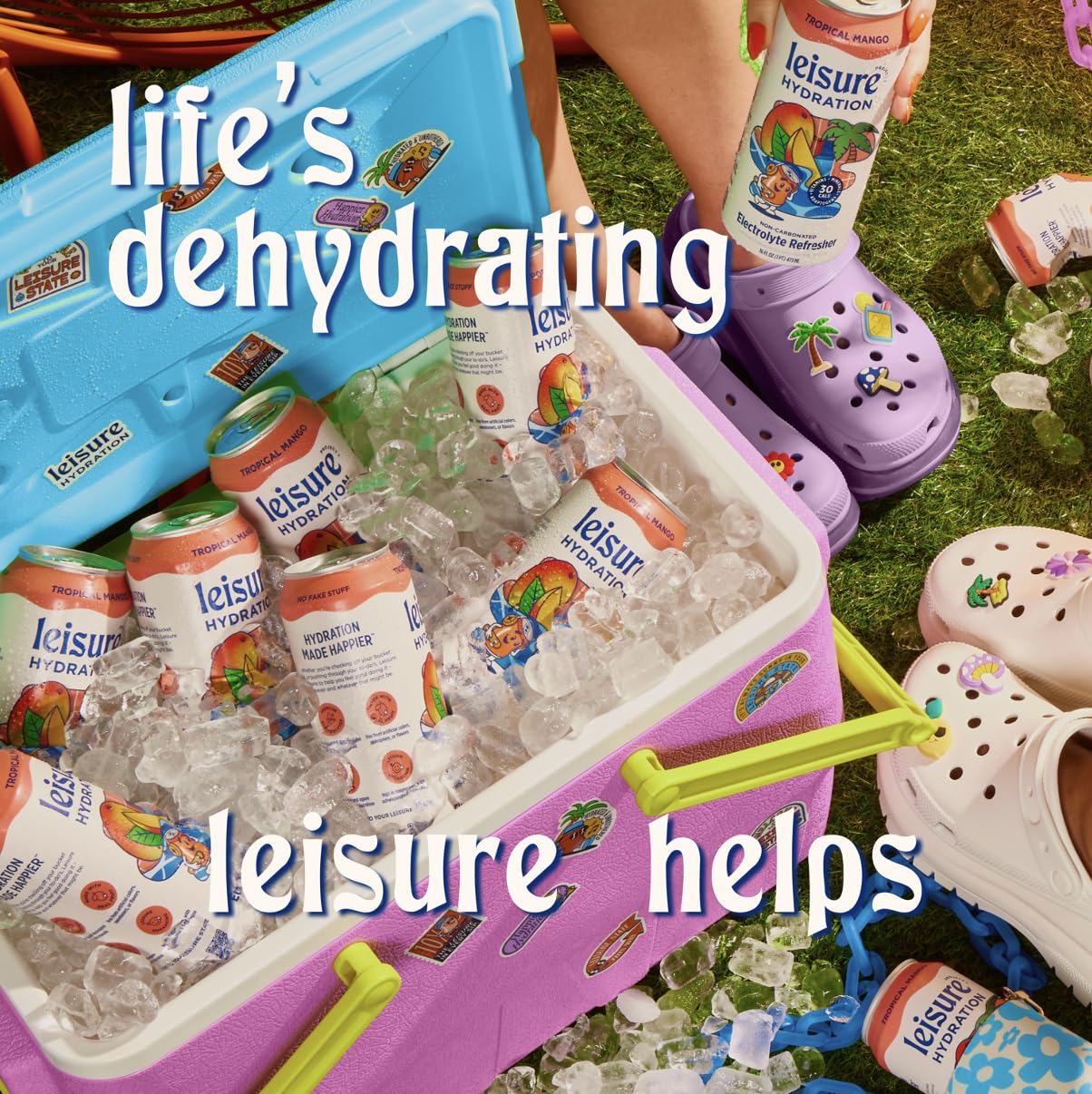 Leisure Hydration Tropical Mango chilled can in fridge lifestyle