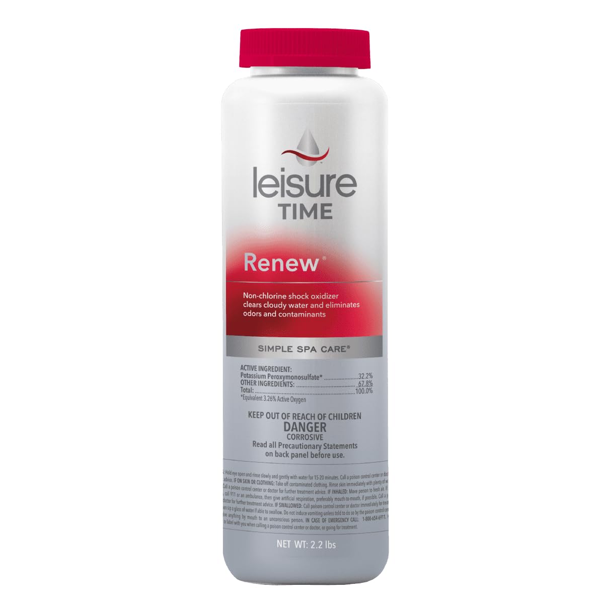 Leisure Time RENU2 Renew bottle pour enhances spa water clarity.
