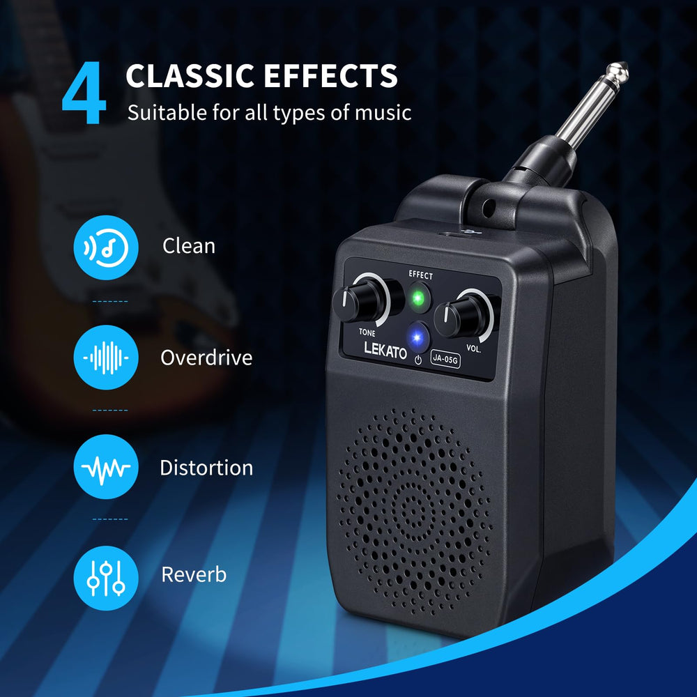LEKATO mini amp 6.35mm jack detail for quick setup.