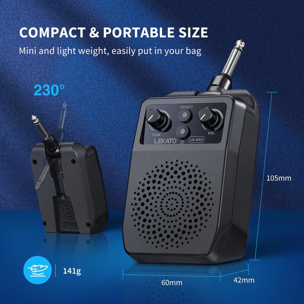 LEKATO mini amp compact design fits a backpack.