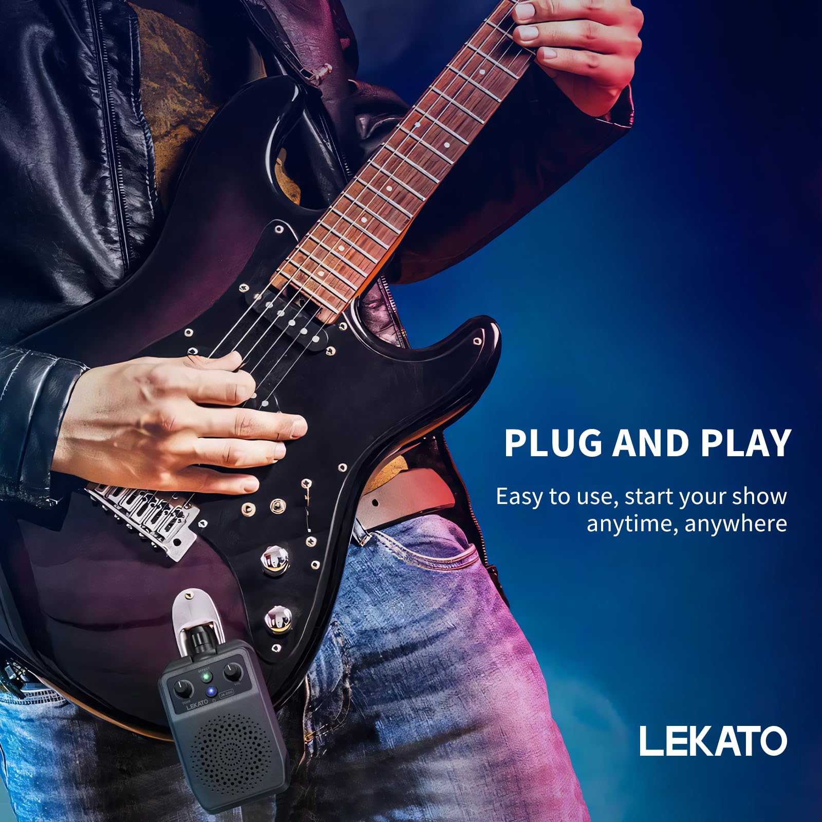 LEKATO mini amp rechargeable battery for long practice.