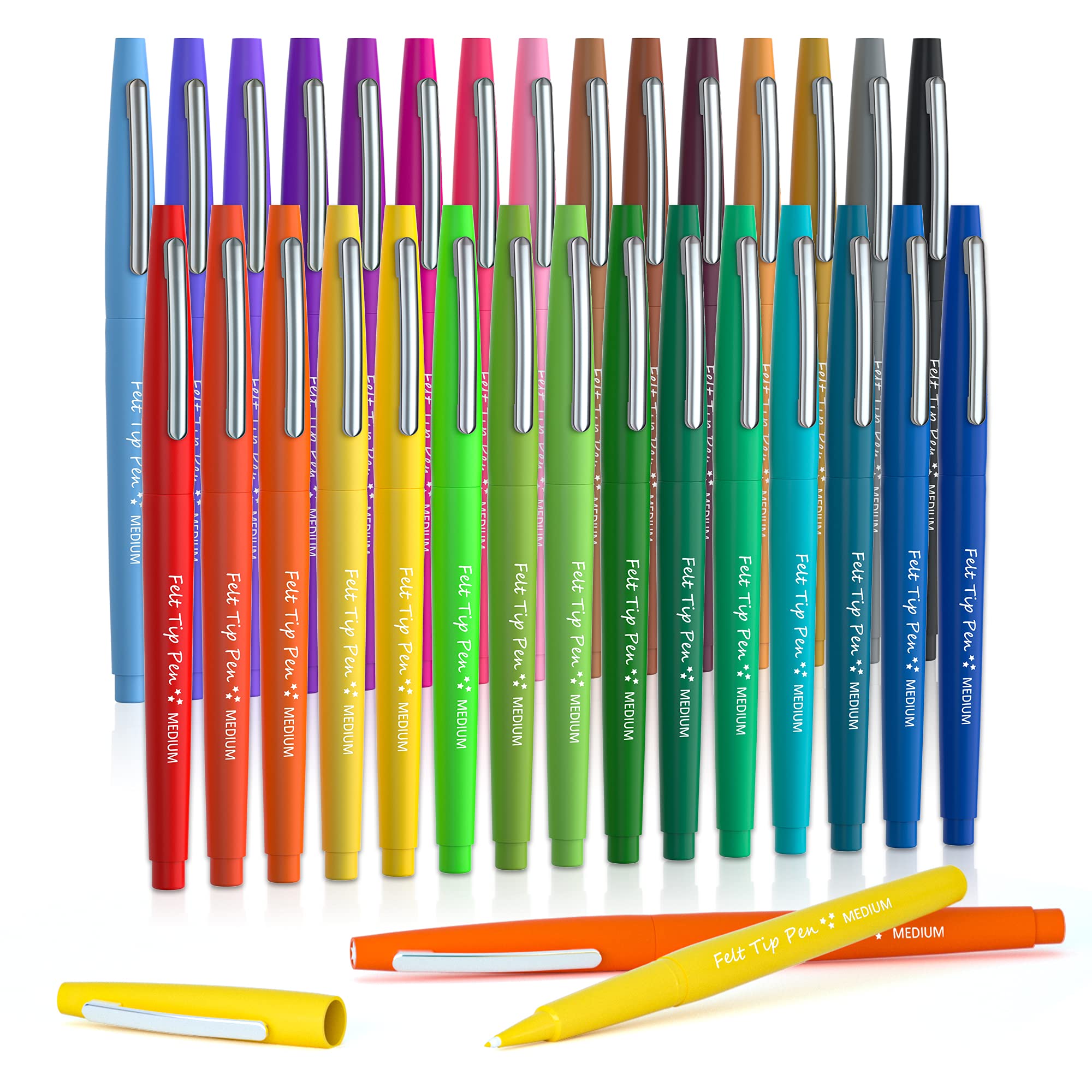 Lelix 30 colors felt tip pens color swatch showing vibrant shades for creative projects.