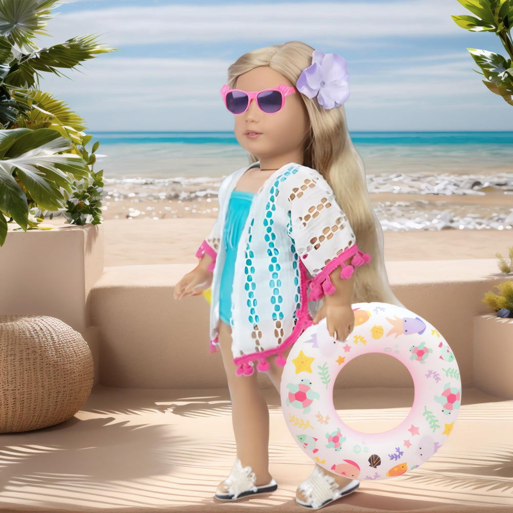 Lembani 18-inch doll shoes finish beachwear looks.