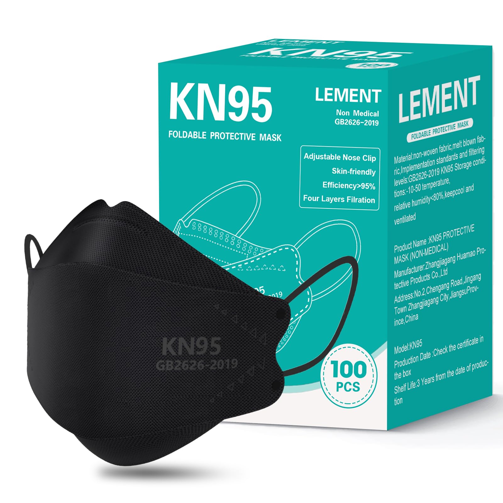 LEMENT KN95 masks in a 100-pack box, convenient bulk option for households