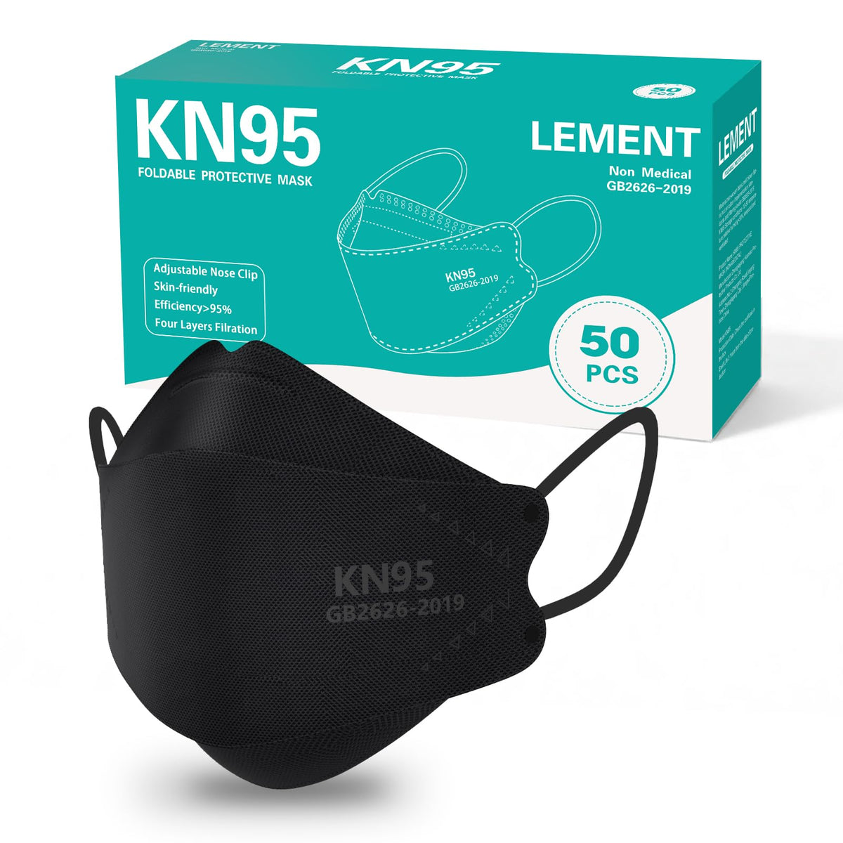 LEMENT KN95 mask pack for adults and teens with breathable cup design.