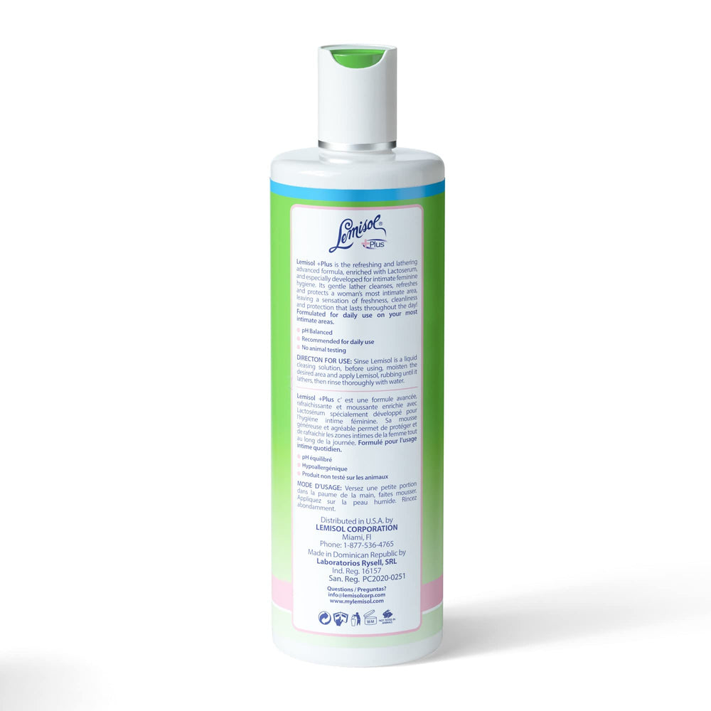 Lemisol Feminine Wash packaging box highlights hypoallergenic formula for sensitive skin.