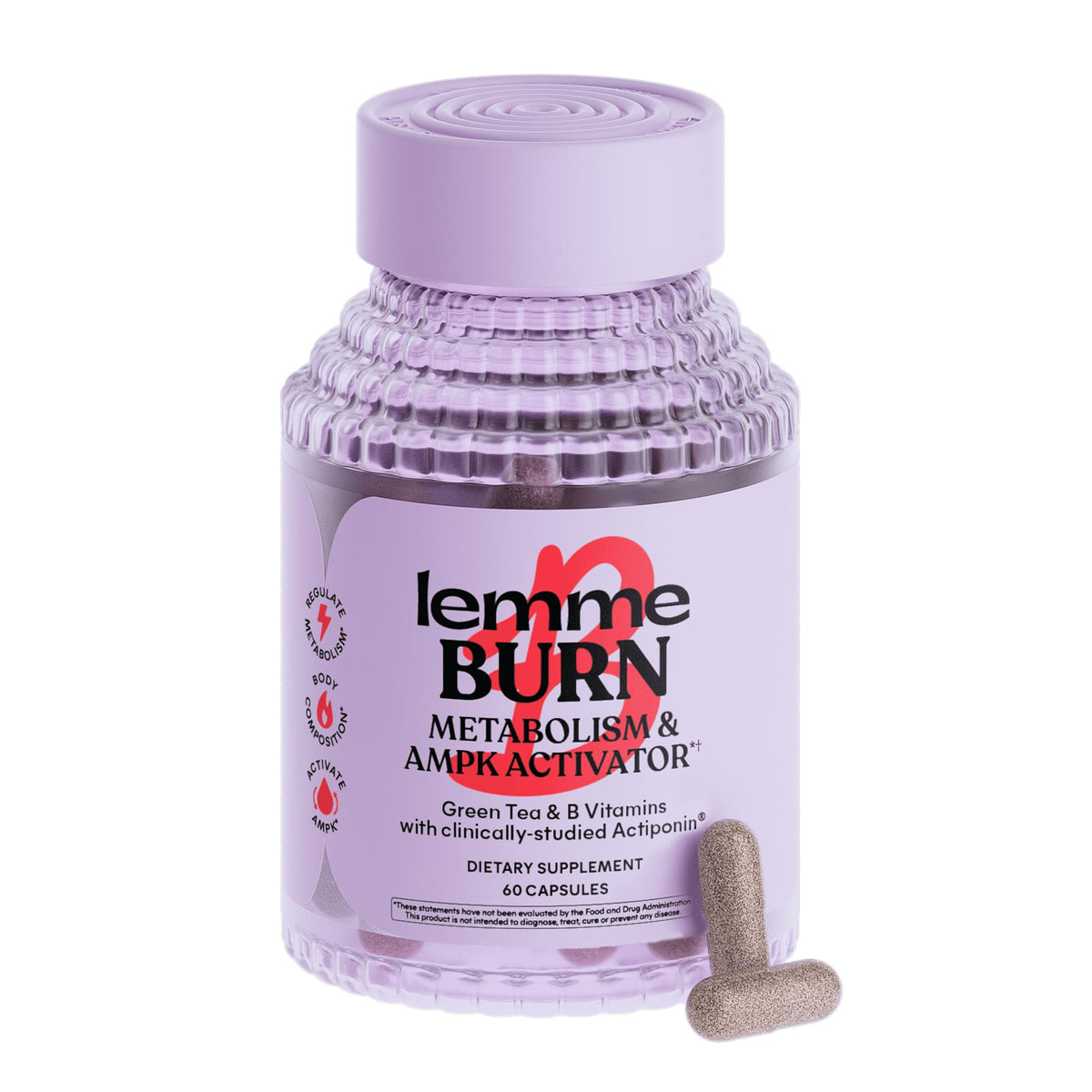 Lemme Burn bottle label front highlighting Actiponin Gynostemma for metabolism support