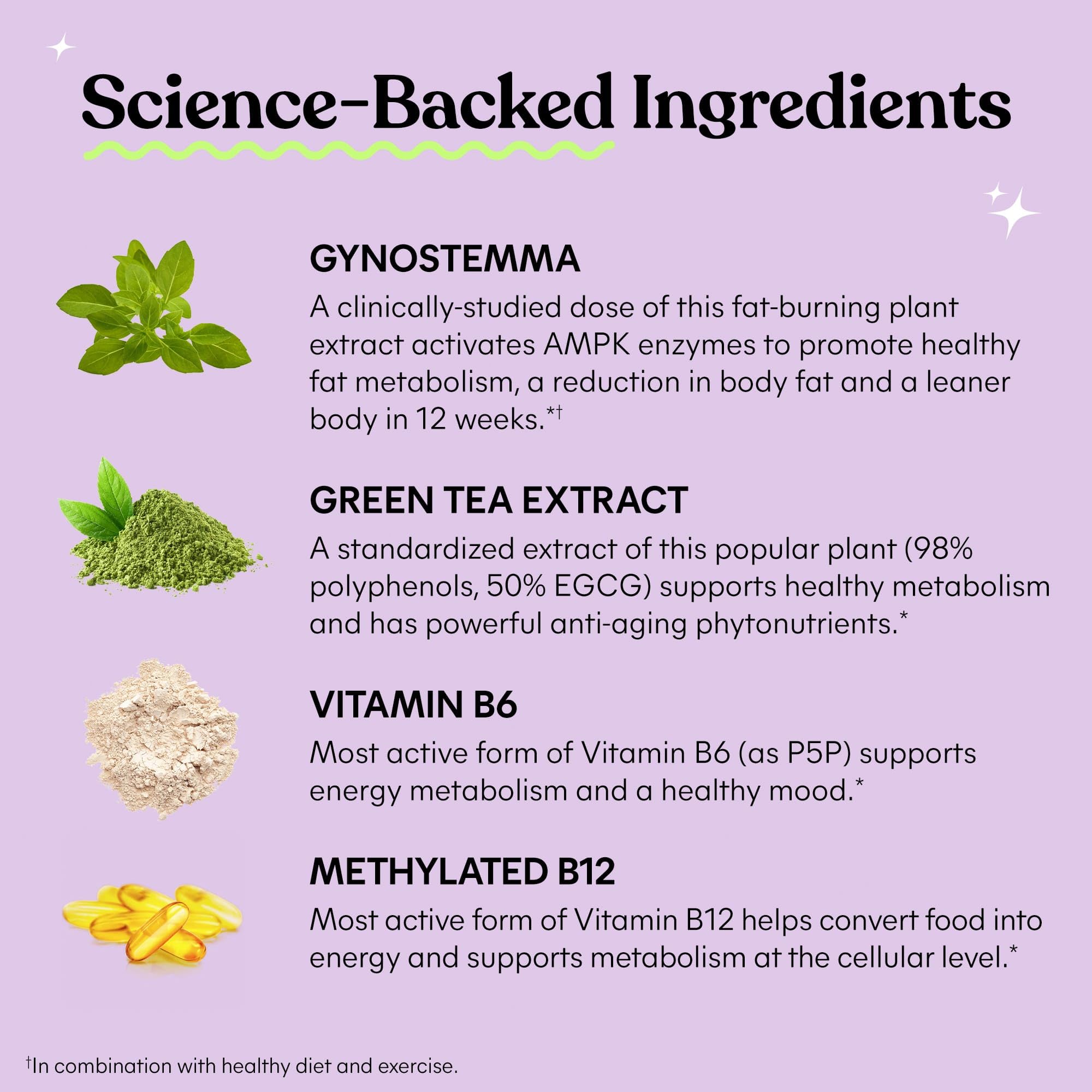 Lemme Burn ingredients panel shows plant-based, gluten-free formulation