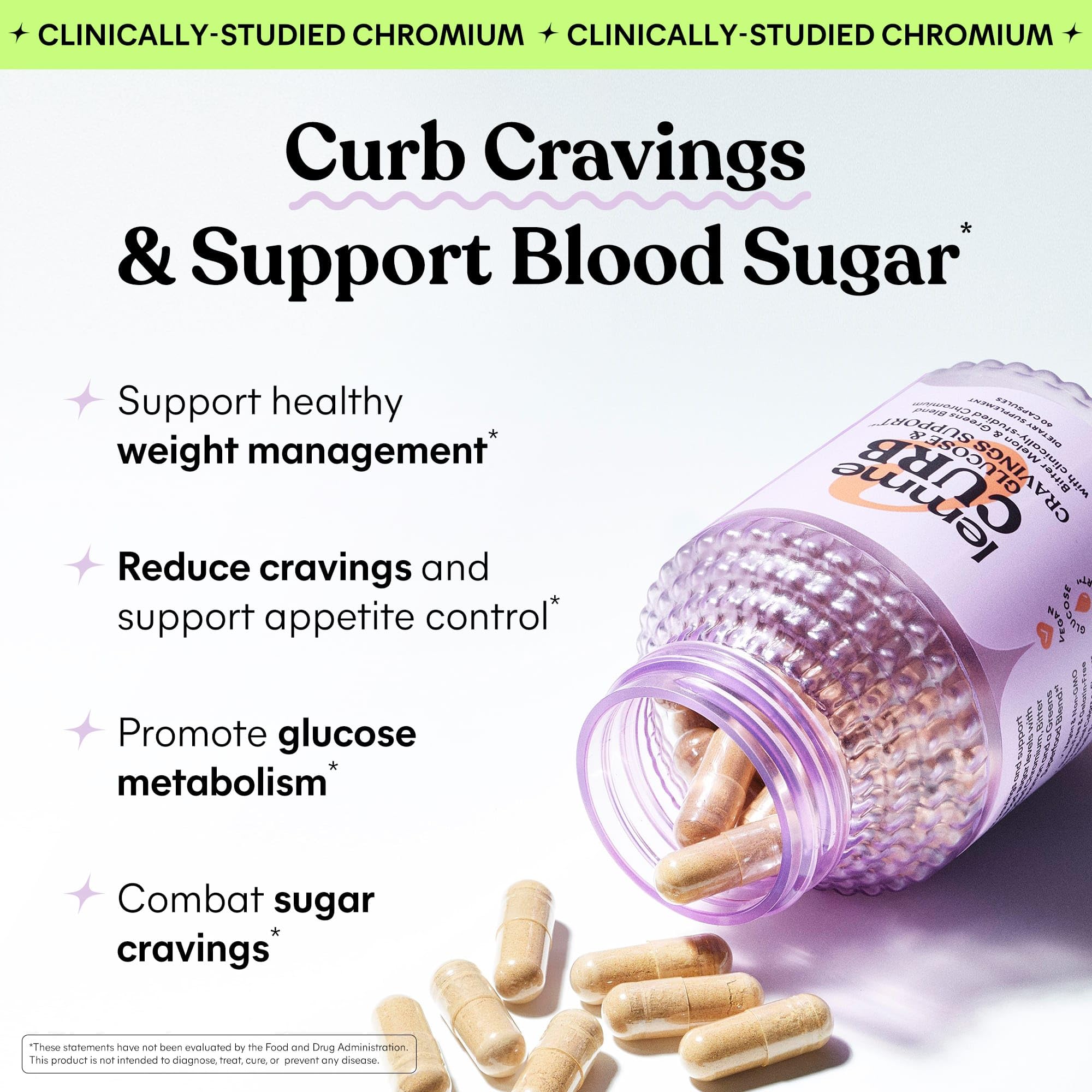 Lemme Curb Cravings capsules closeup with Chromax chromium picolinate.