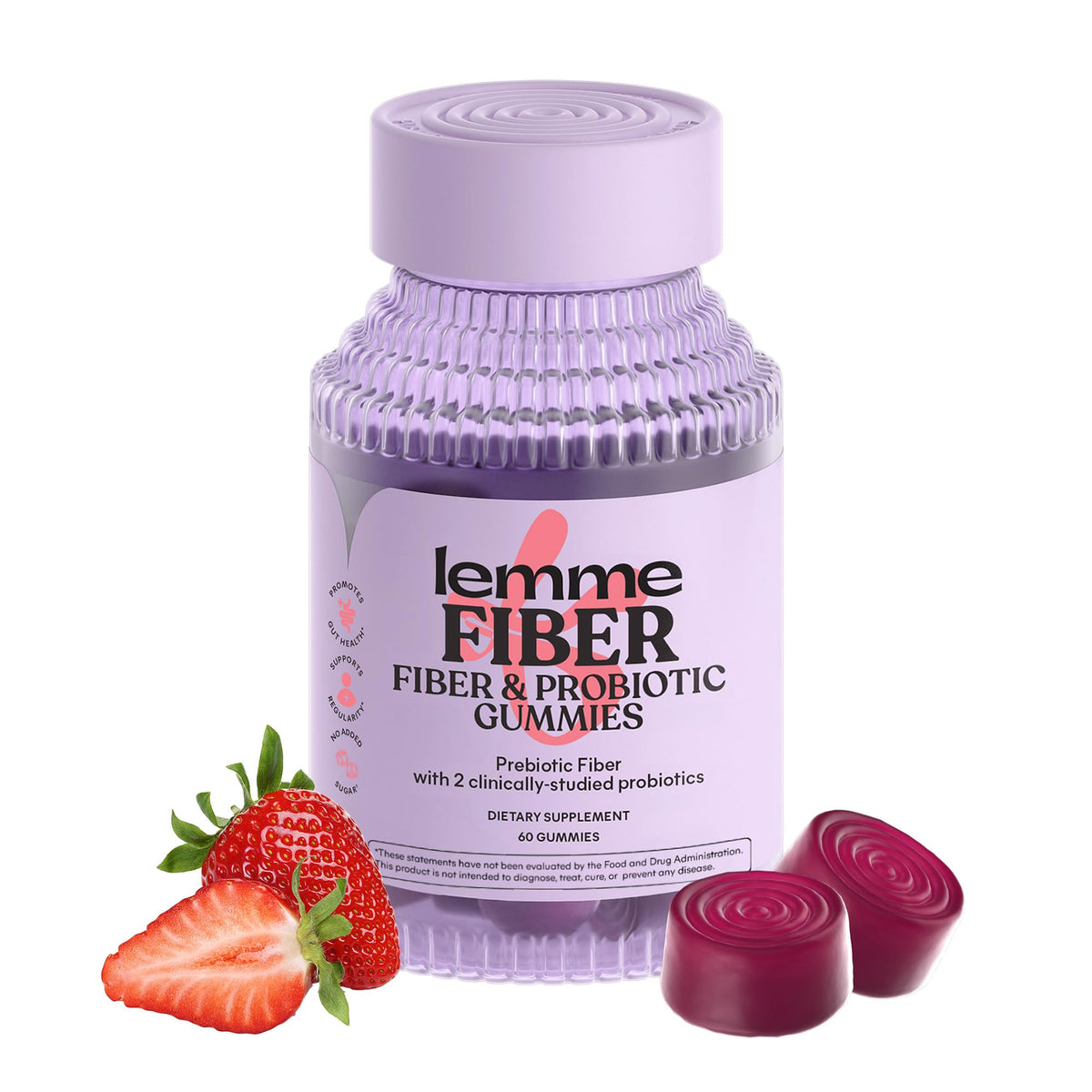 Lemme Fiber & Probiotic Gummies bottle highlighting digestive health and regularity.
