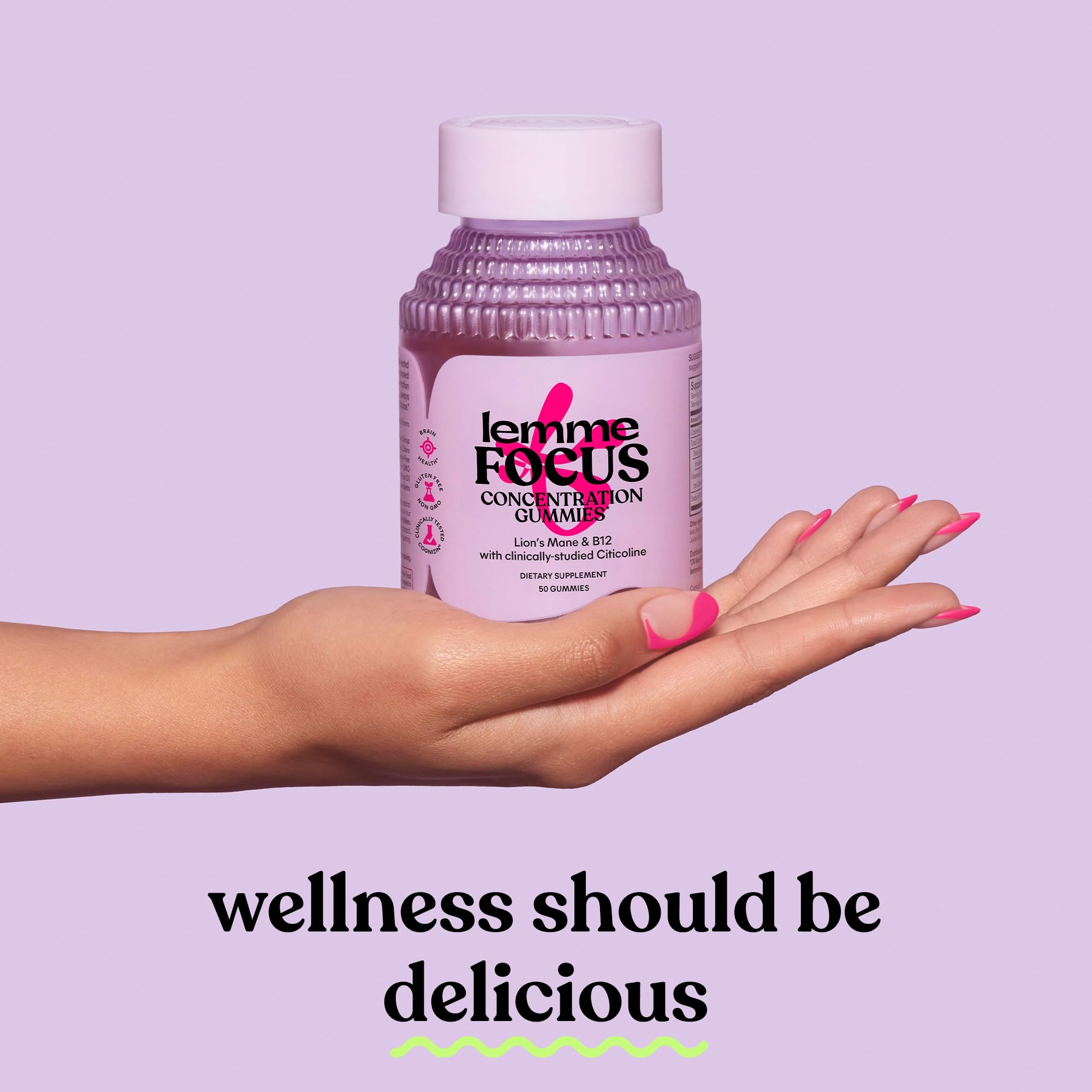 Lemme Focus glass with straw suggesting refreshing, caffeine-free energy support.