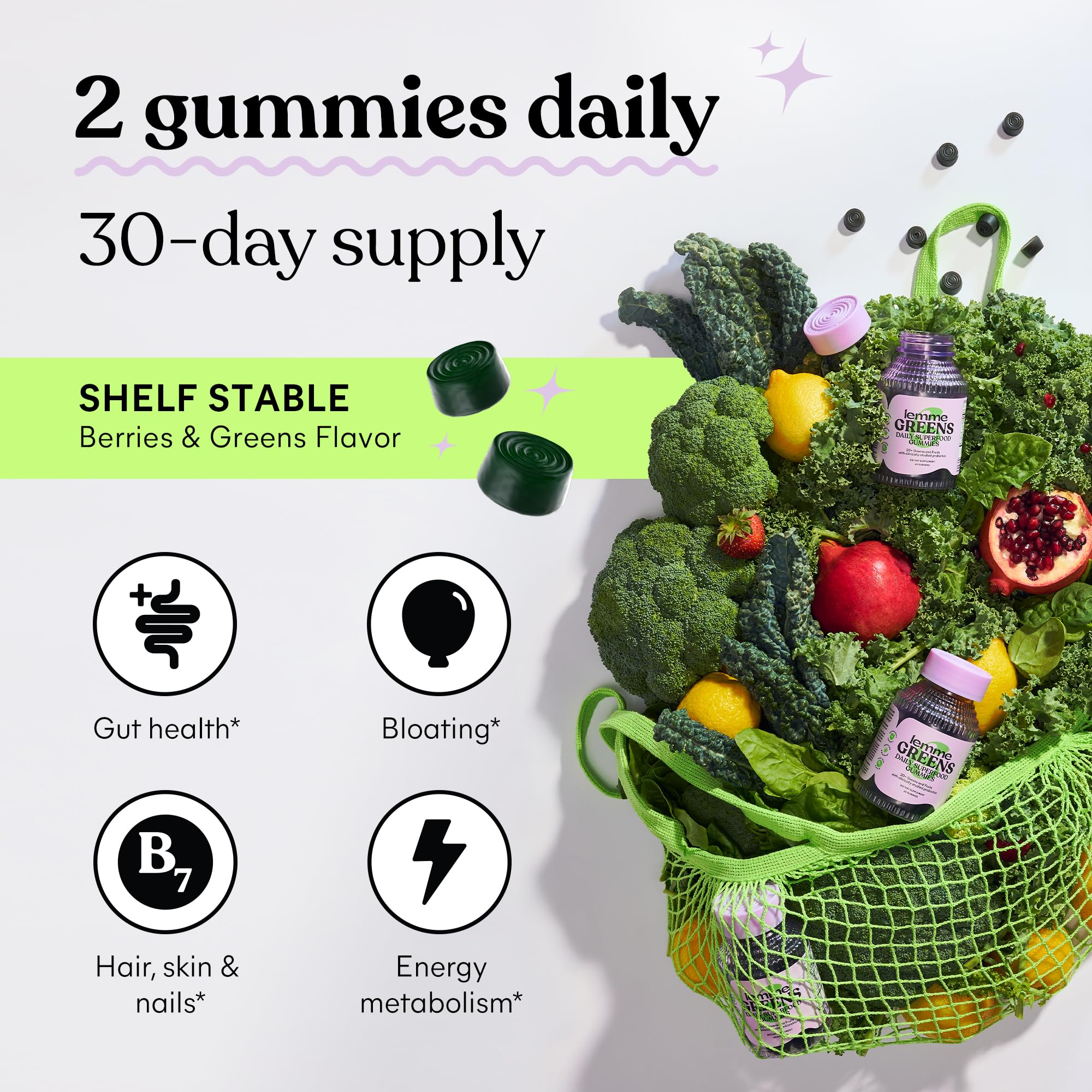 Lemme Greens berry-fruit blend image suggests antioxidant support and flavor.