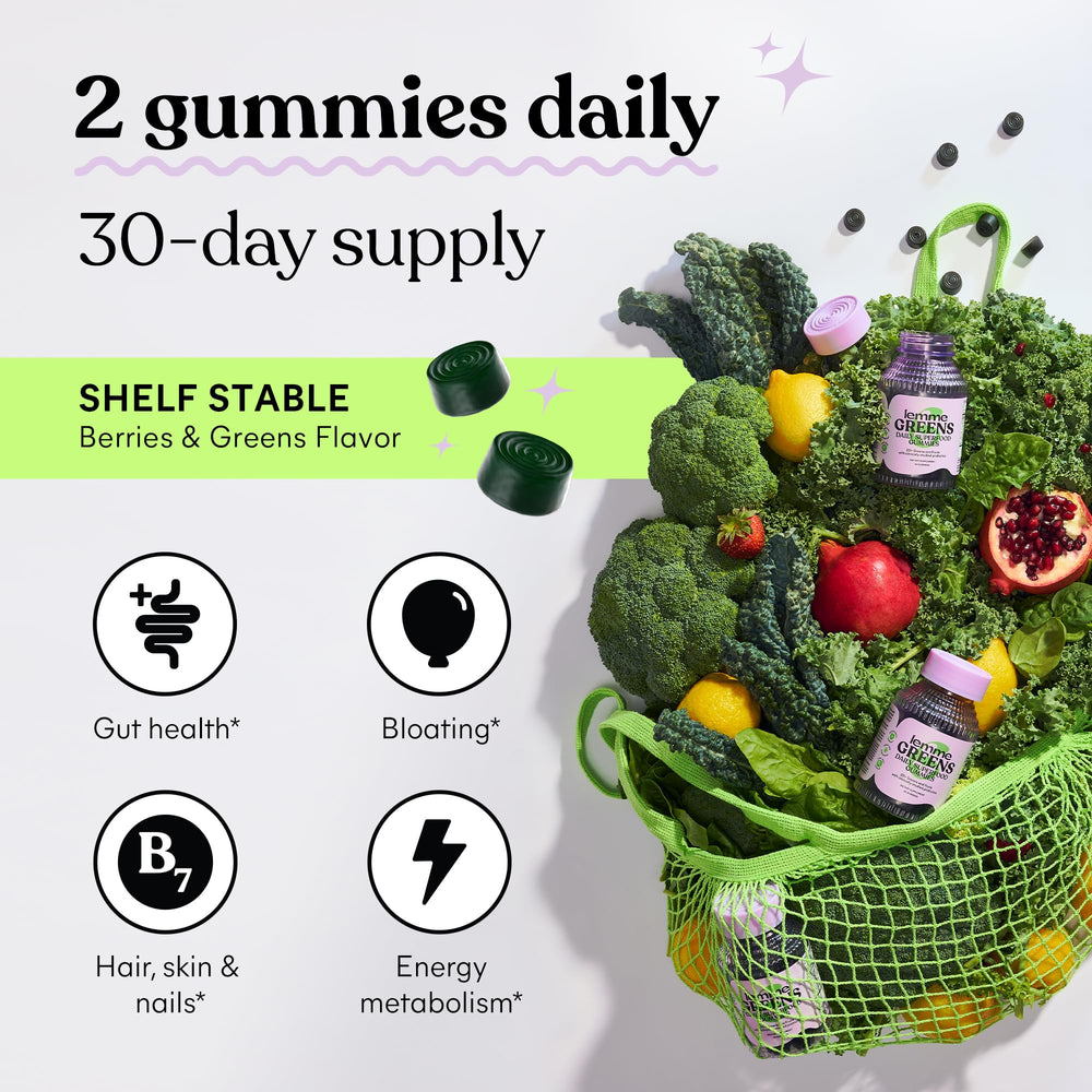 Lemme Greens berry-fruit blend image suggests antioxidant support and flavor.