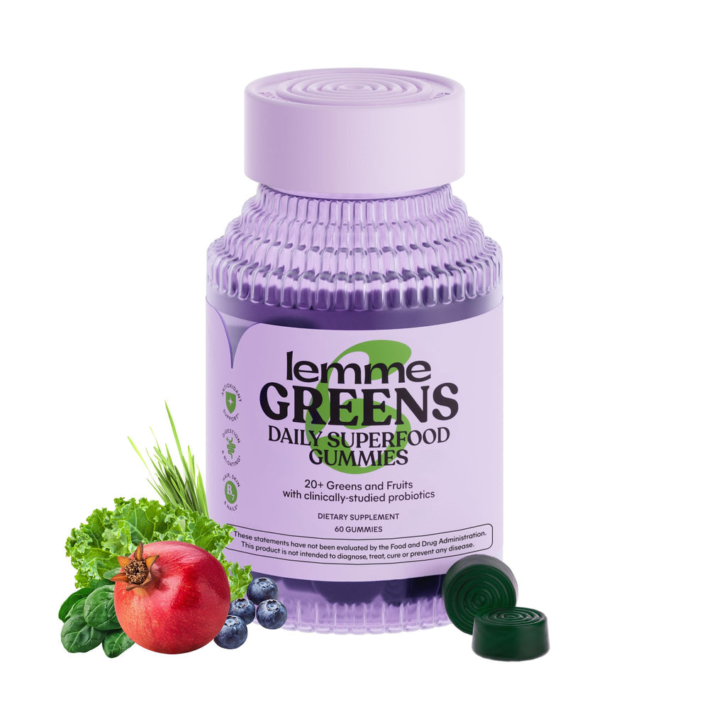 Lemme Greens bottle pour showcases the berry flavor and gut-friendly daily wellness.