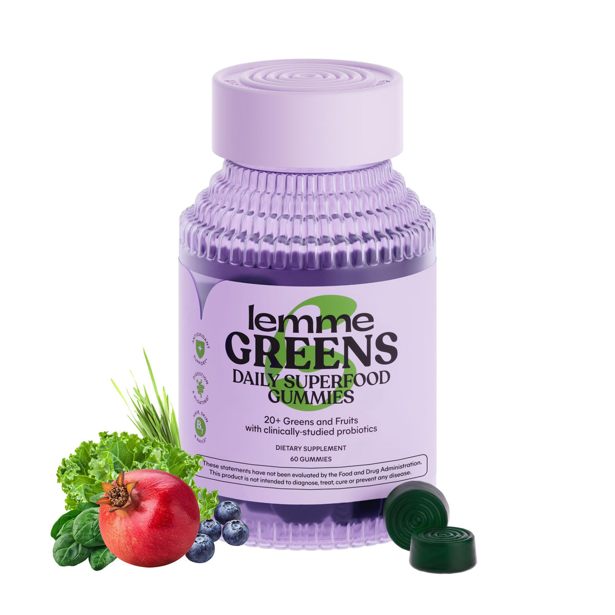 Lemme Greens bottle pour showcases the berry flavor and gut-friendly daily wellness.