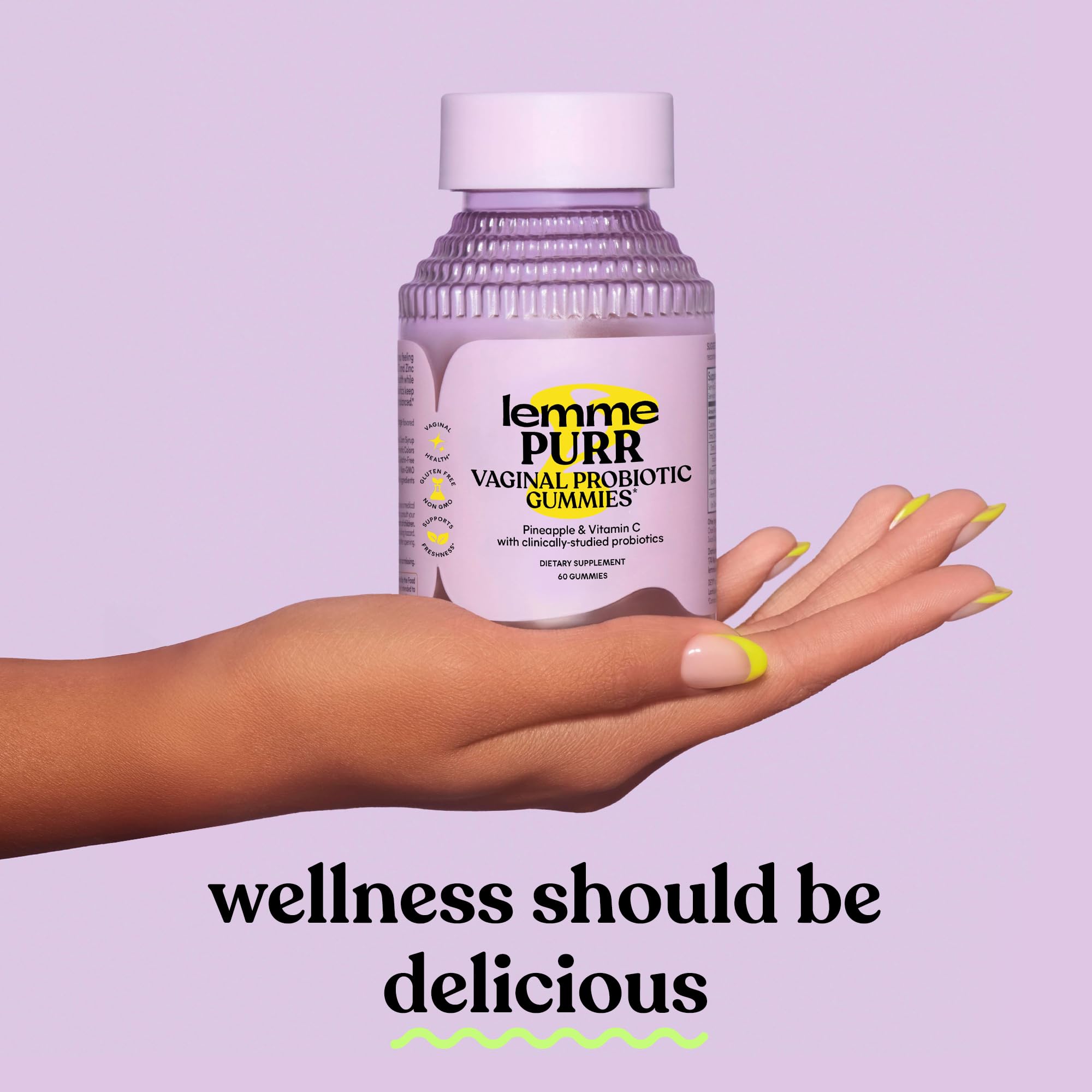 Lemme Purr plant-based ingredients illustration, highlighting vegetarian, non-GMO formulations.