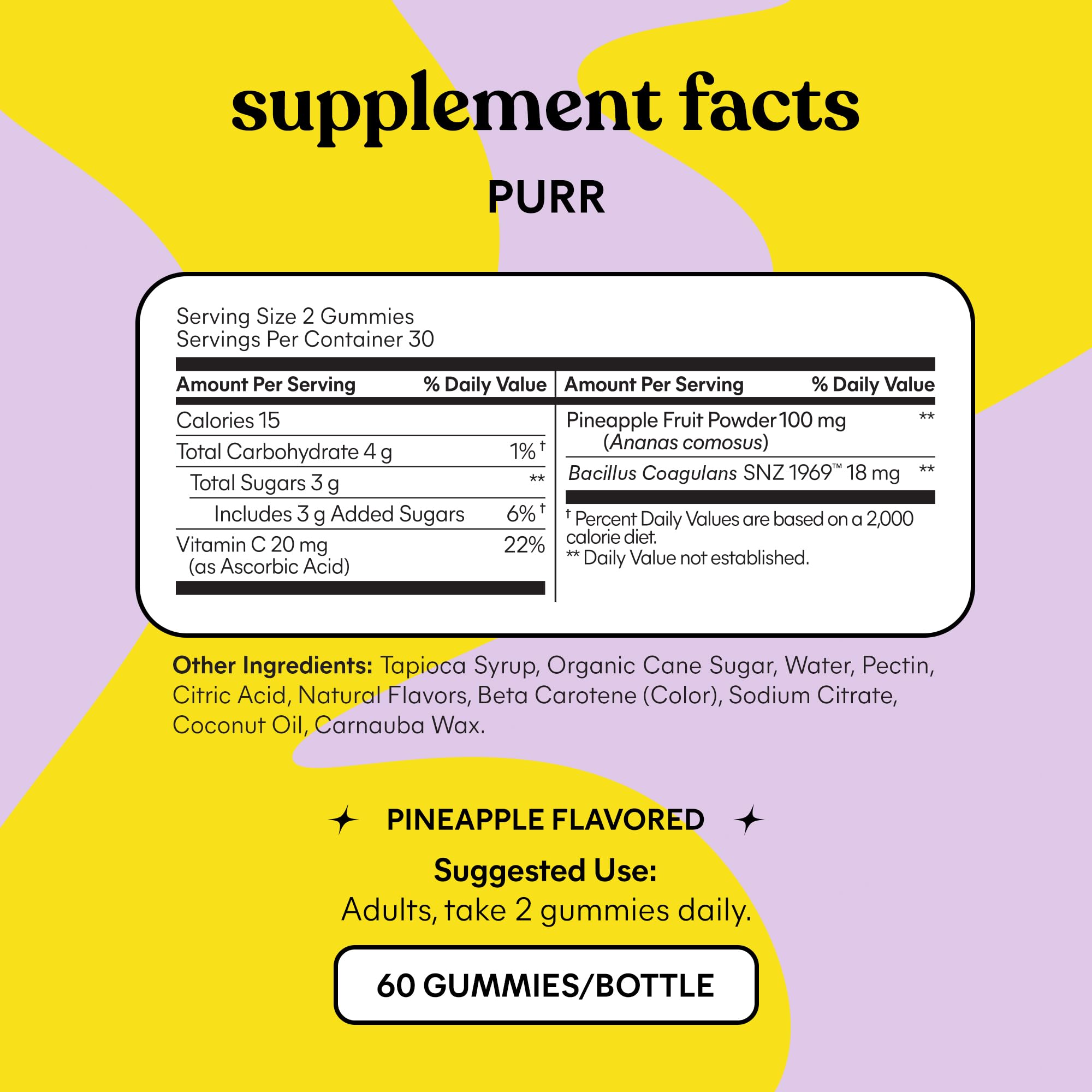 Lemme Purr packaging highlights Vitamin C for immune health.