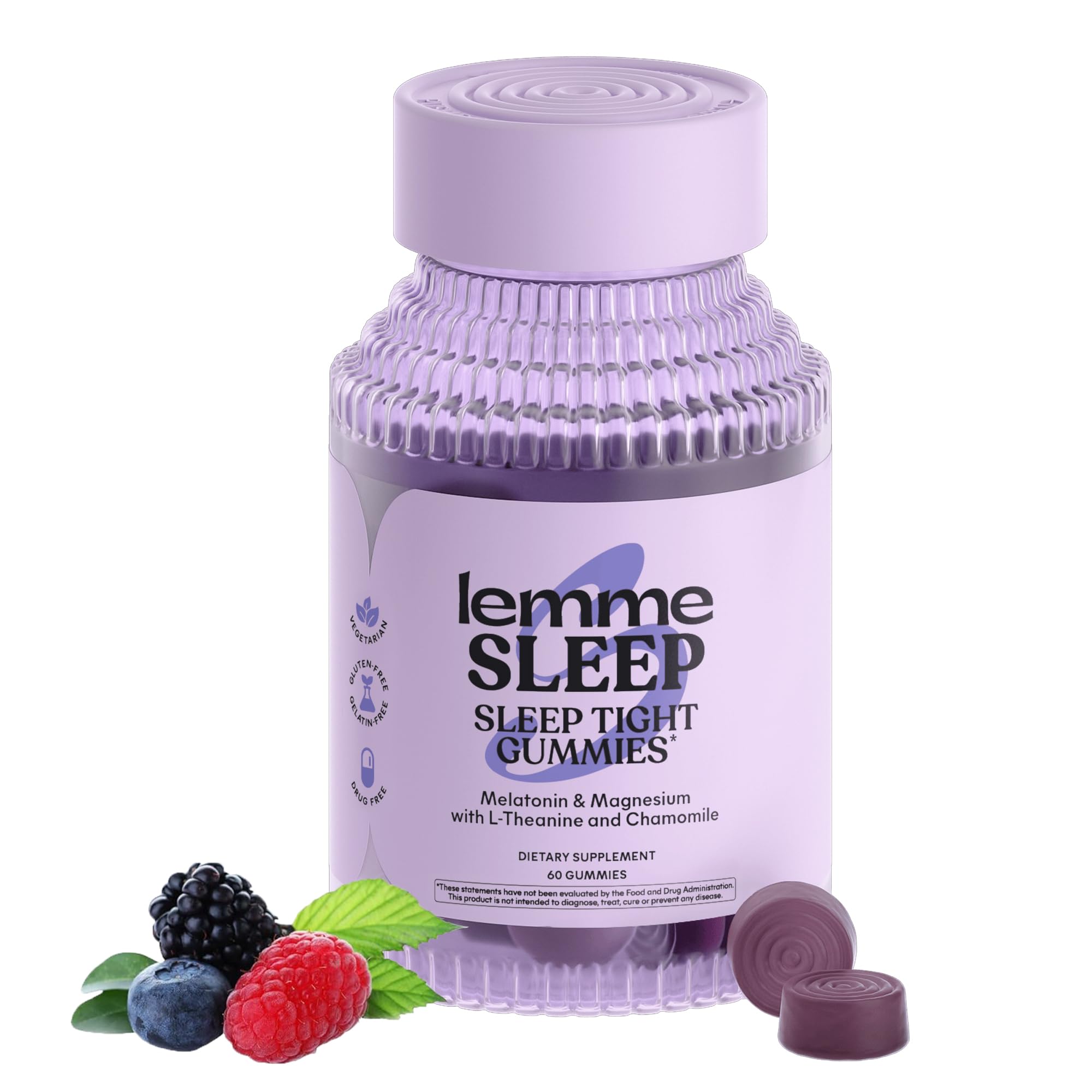 Lemme Sleep gummies jar with berry flavor for a relaxing nighttime routine.