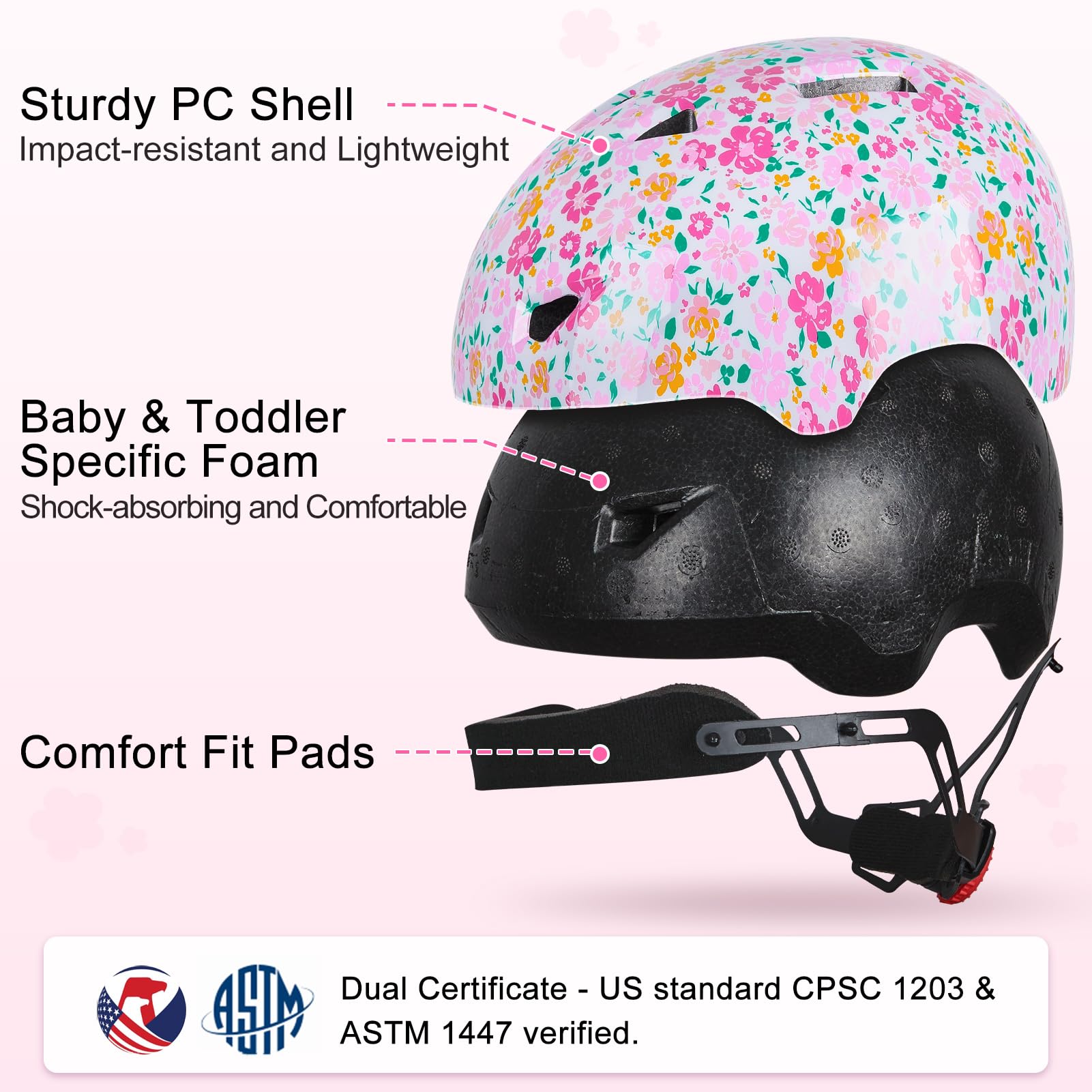 Lemmeko toddler helmet interior padding removable for easy cleaning.