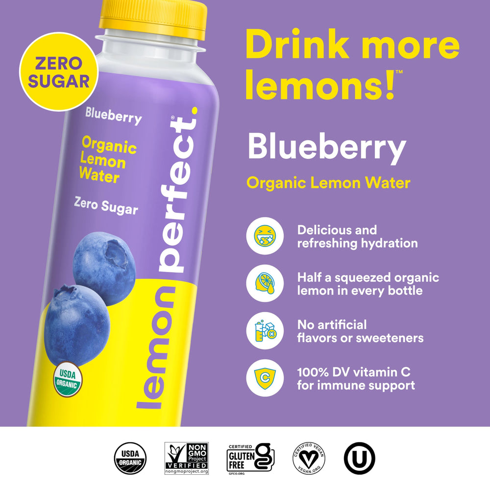 Lemon Perfect Blueberry ingredients scene emphasizes all-natural components