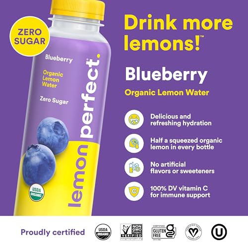 Lemon Perfect Blueberry nutrition label closeup with organic certification.