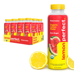 Lemon Perfect Watermelon bottle front showing a bright, refreshing hydration option with zero sugar.