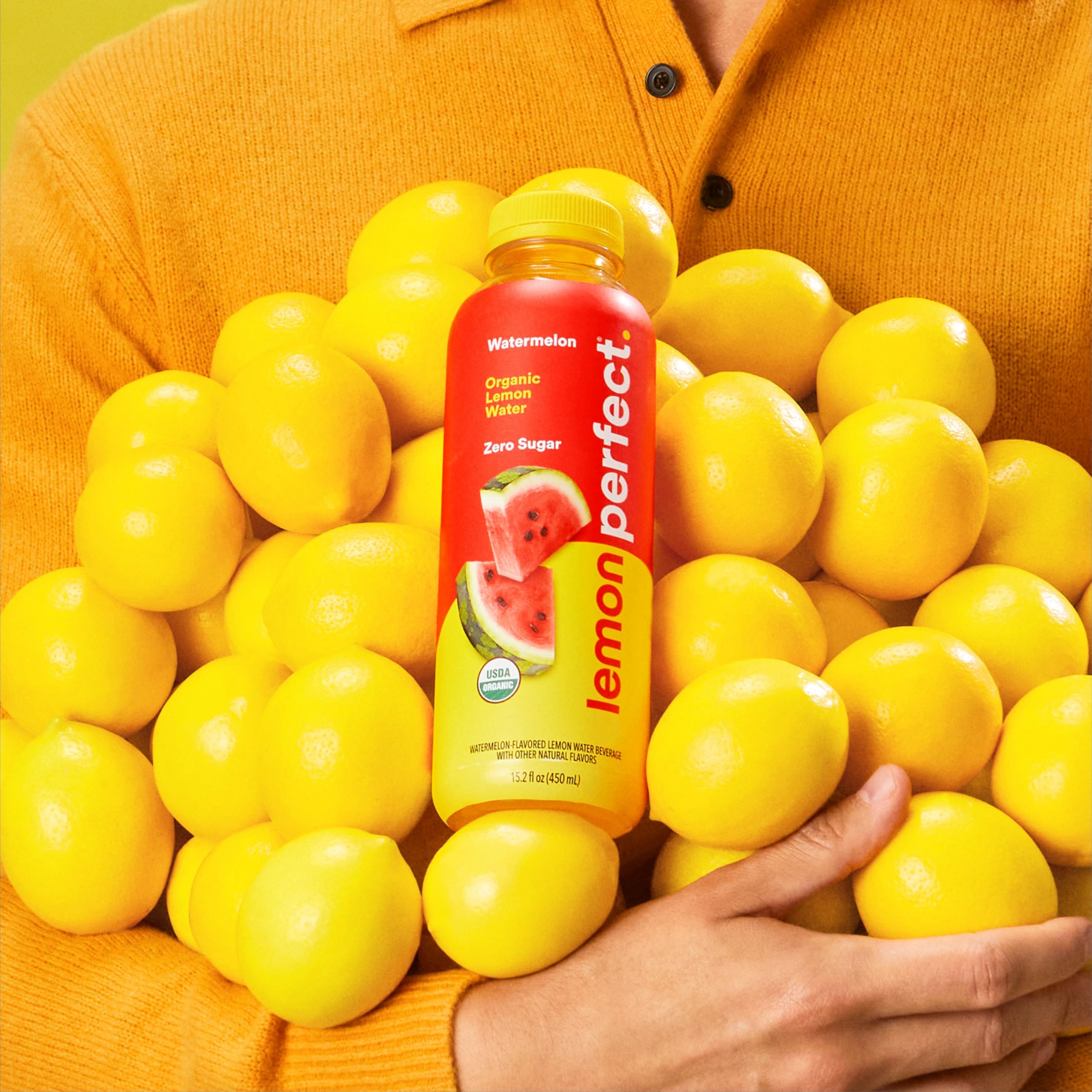 Lemon Perfect Watermelon packaging showcasing recyclable bottles and sustainability.