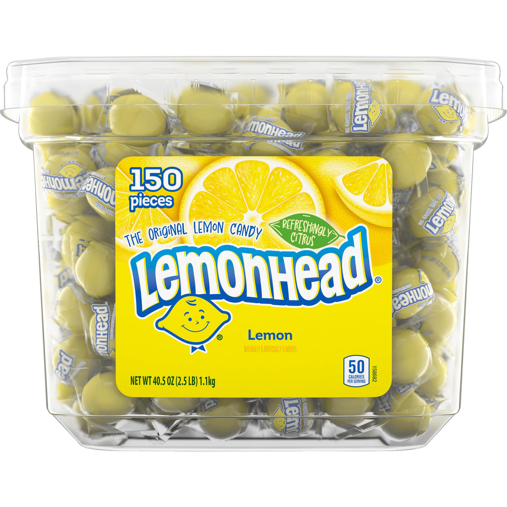 LEMONHEAD hard candy round with lemon juice flavor, ideal for sharing at gatherings.