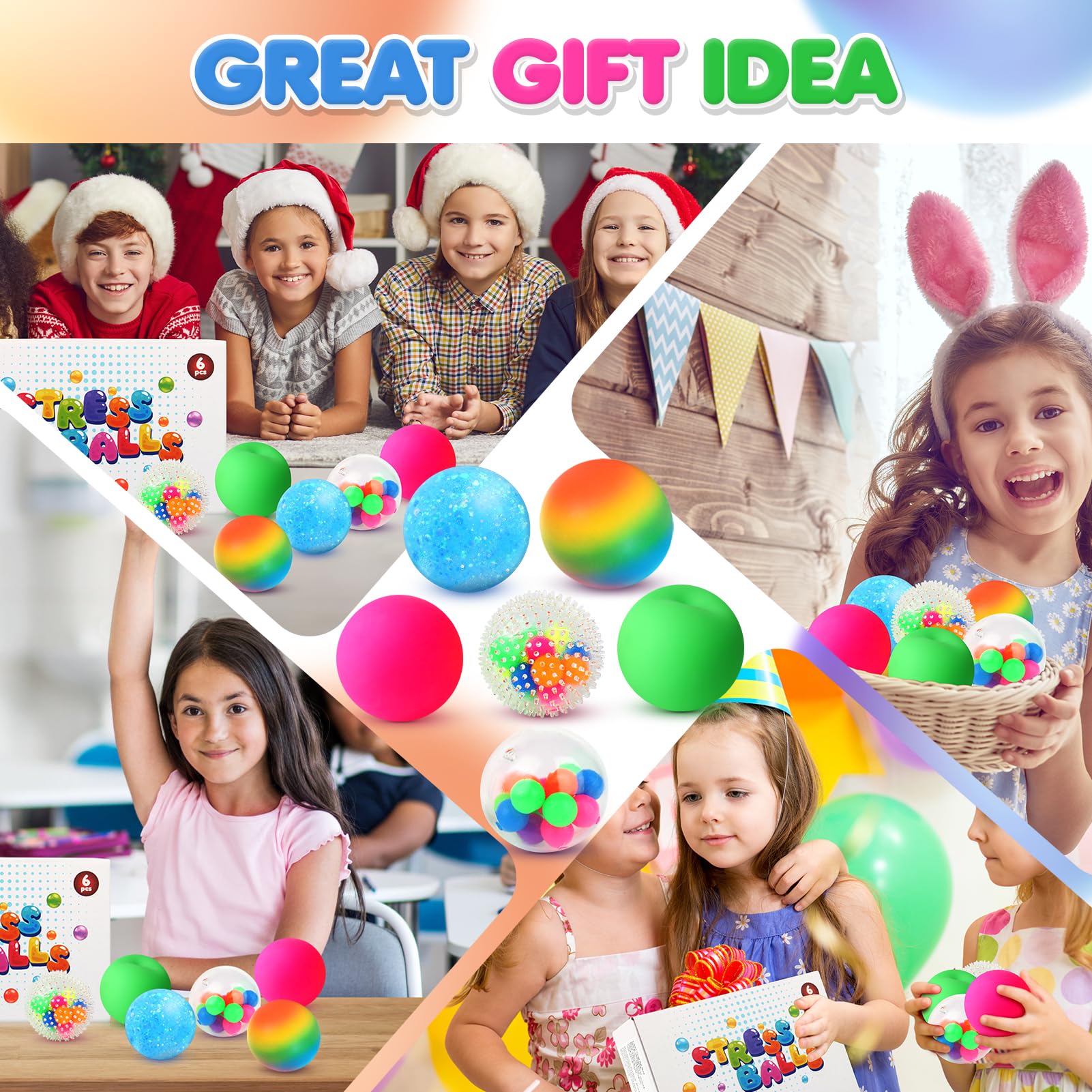 Lemostaar gift-ready six-piece stress ball set for kids and adults.