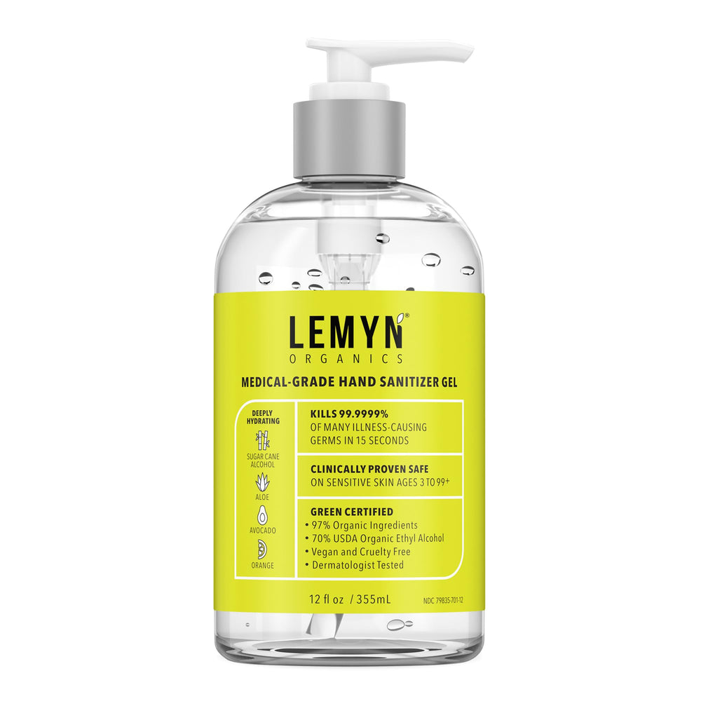 Lemyn Organics hand sanitizer front view bottle for quick on-the-go protection.