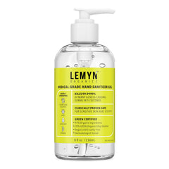 Lemyn Organics hand sanitizer pump bottle front view for quick disinfection
